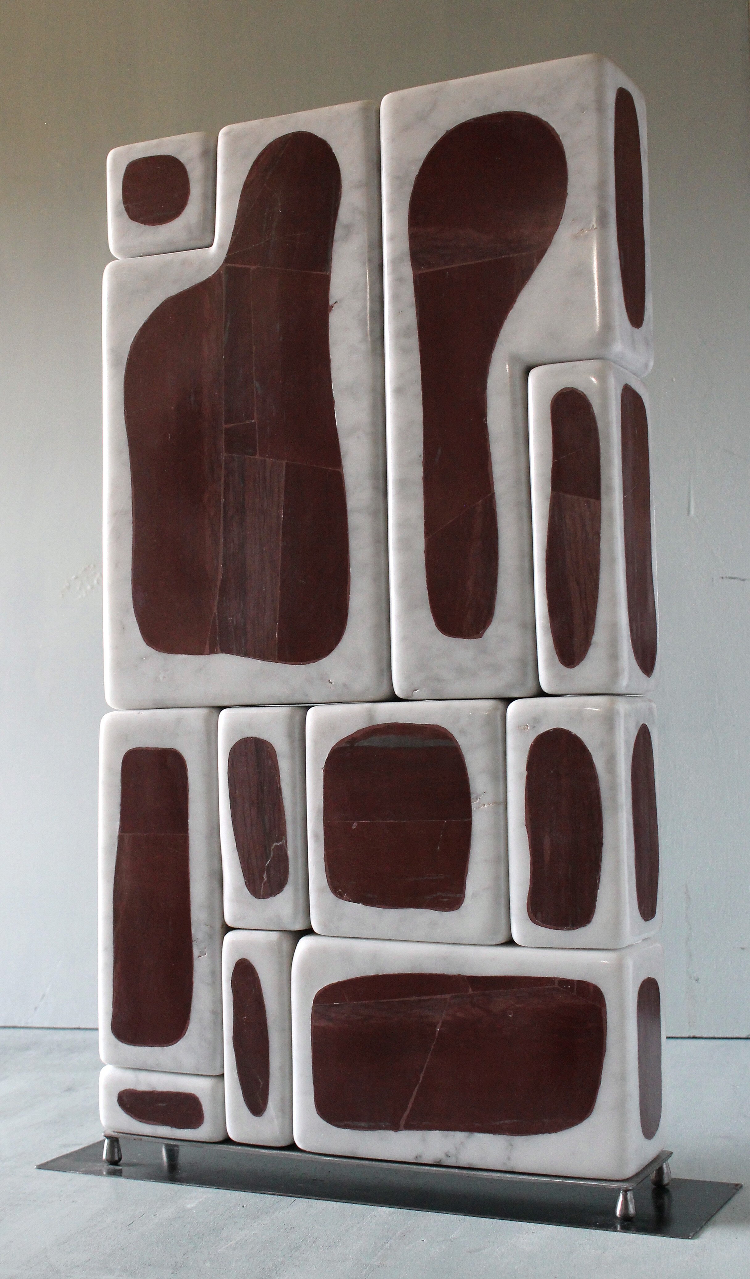 Structure No.3, 29.5" x 15.7" x 3.9", white Carrara marble and red marble on iron base