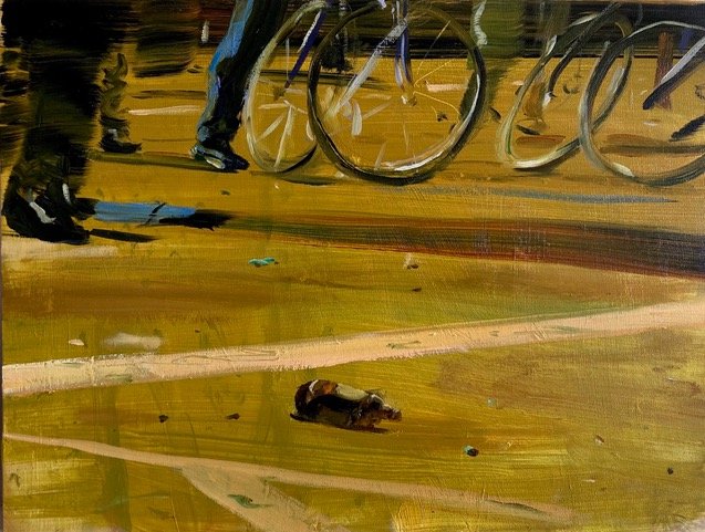 Bikes and Bottle, 9" x 12", oil on canvas
