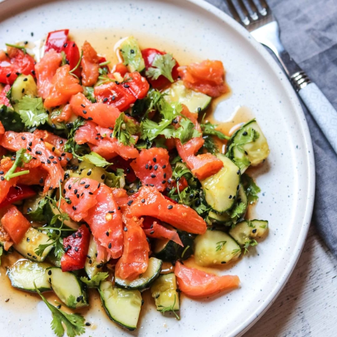 Crushed cucumber salad with salmon | Eat Shed Glow® high-protein weight loss recipe