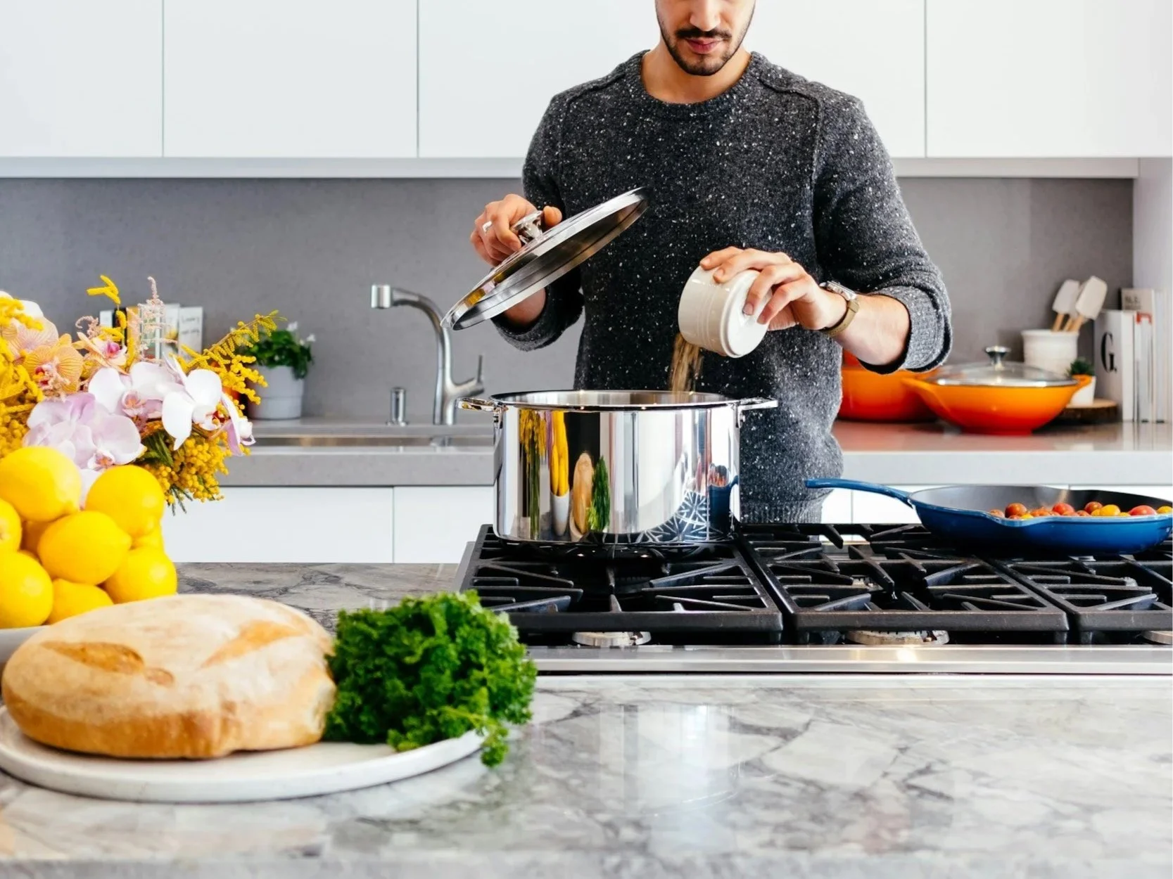 Man cooking a balanced meal at home