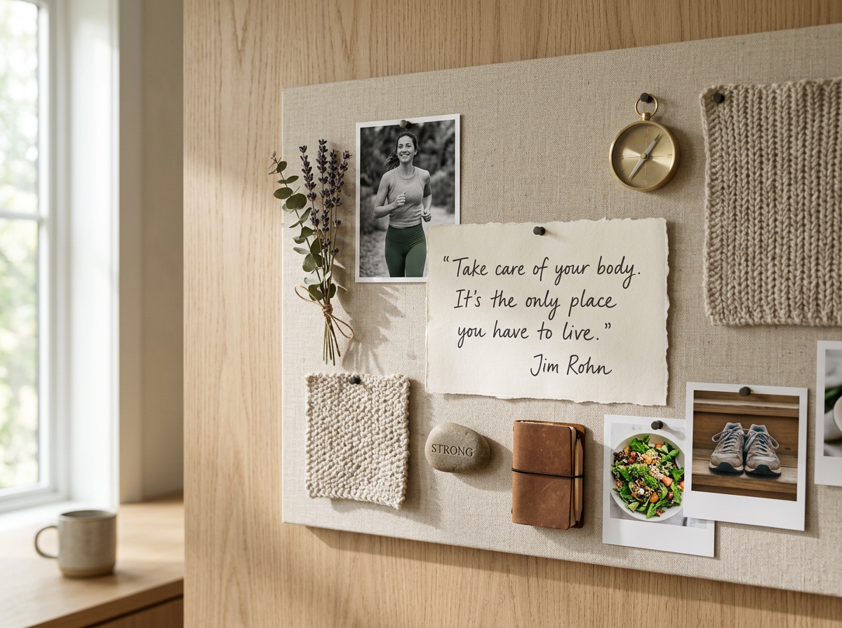Vision board with a quote about taking care of your body