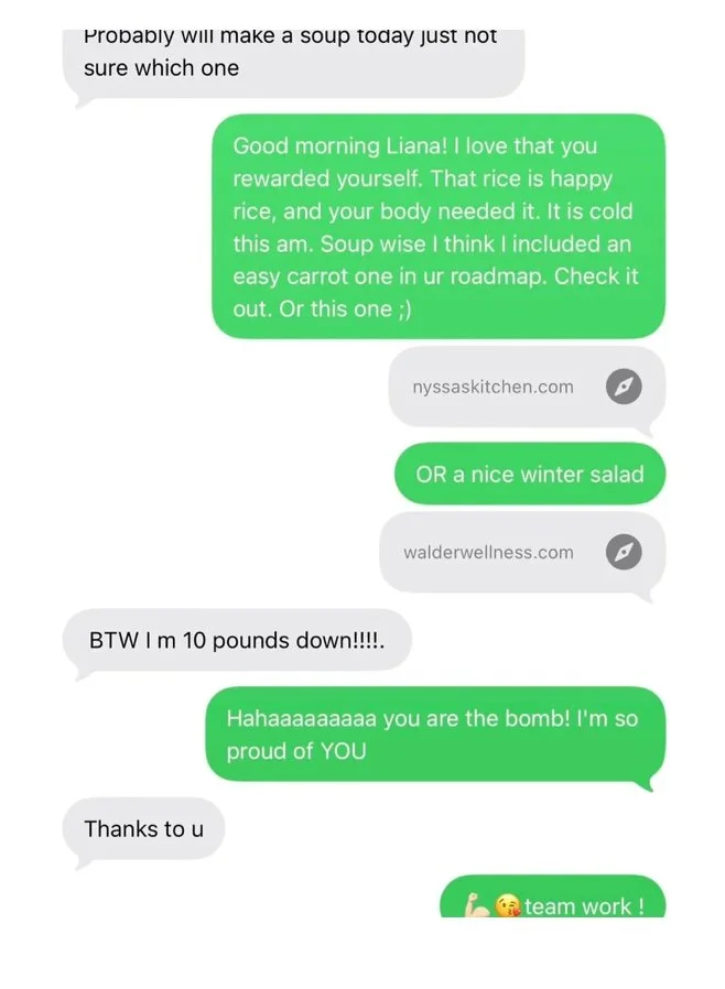 Client sharing weight loss results without dieting