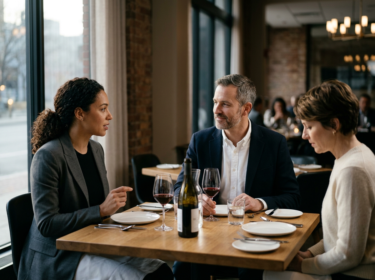 Business dinner table set in a restaurant