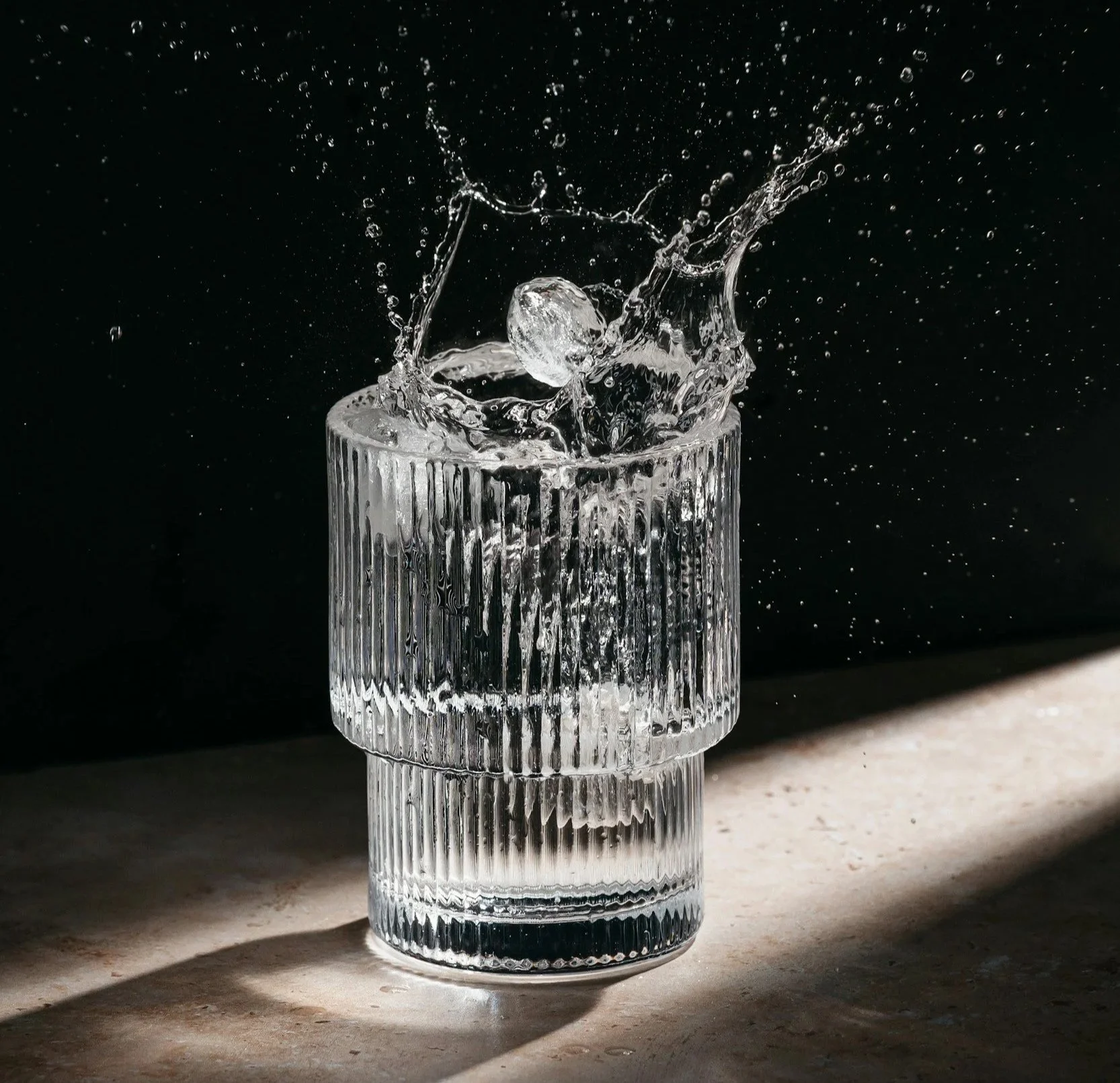 Loaded water splash in glass