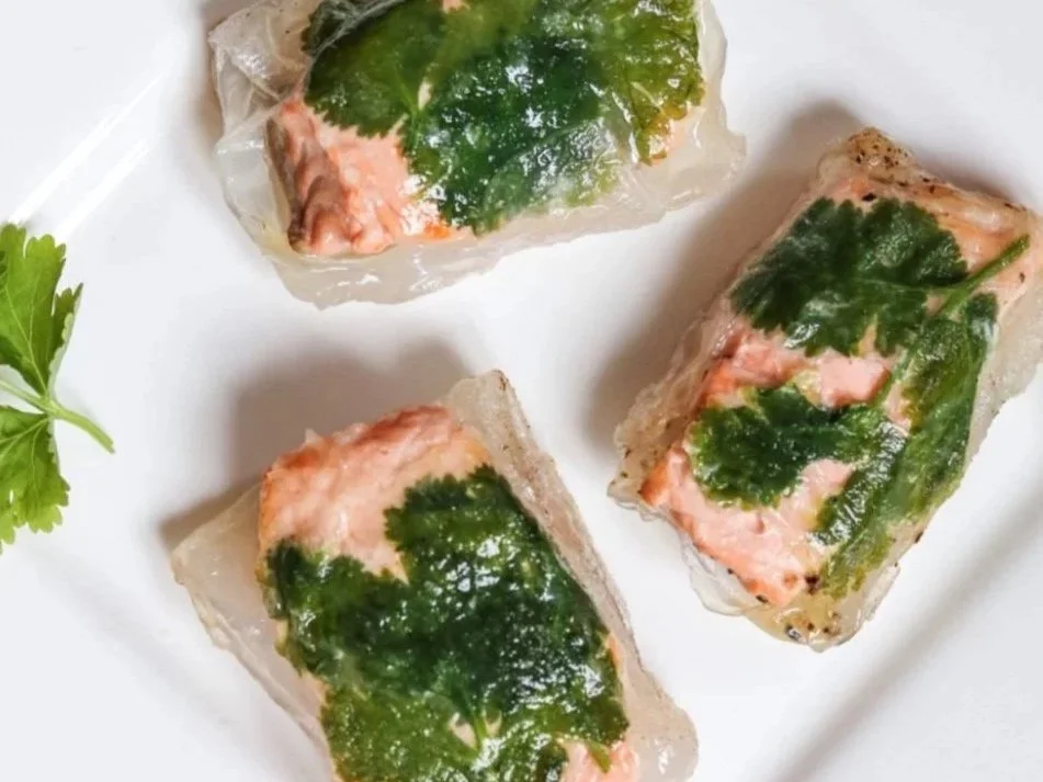 Salmon spring rolls in a plate