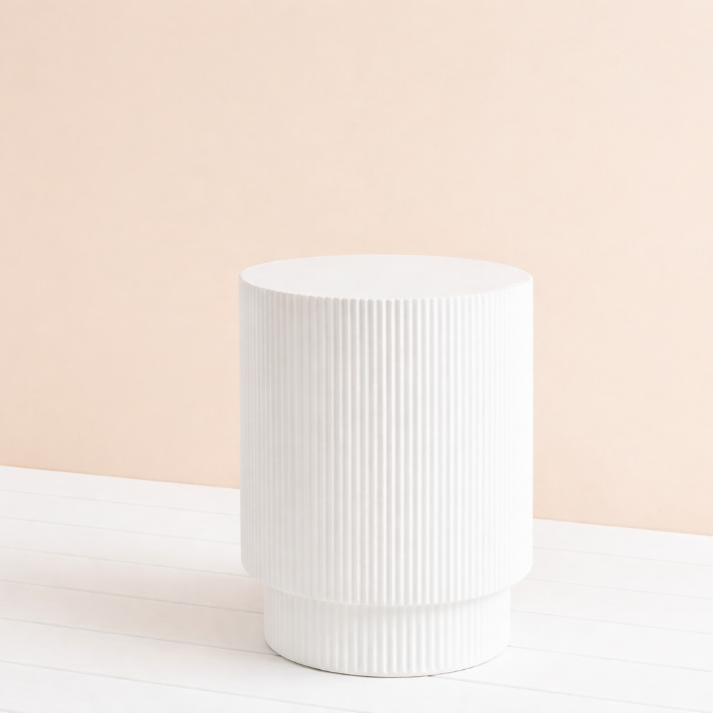 WHITE RIBBED SIDE TABLE