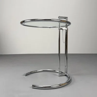 HIRE LOVE EVENT HIRE FURNITURE SILVER EILEEN GRAY ADJUSTABLE SIDE TABLE GLASS TOP.jpg