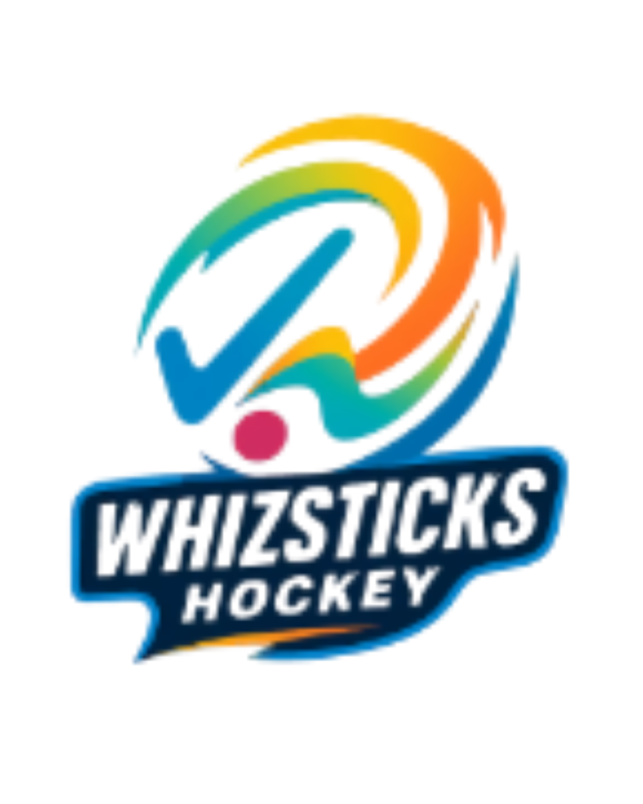 Whizsticks Hockey logo: Neon sign with a rainbow and a heart, with the words "Wellness, Health & Fitness" and a blue arrow pointing downward