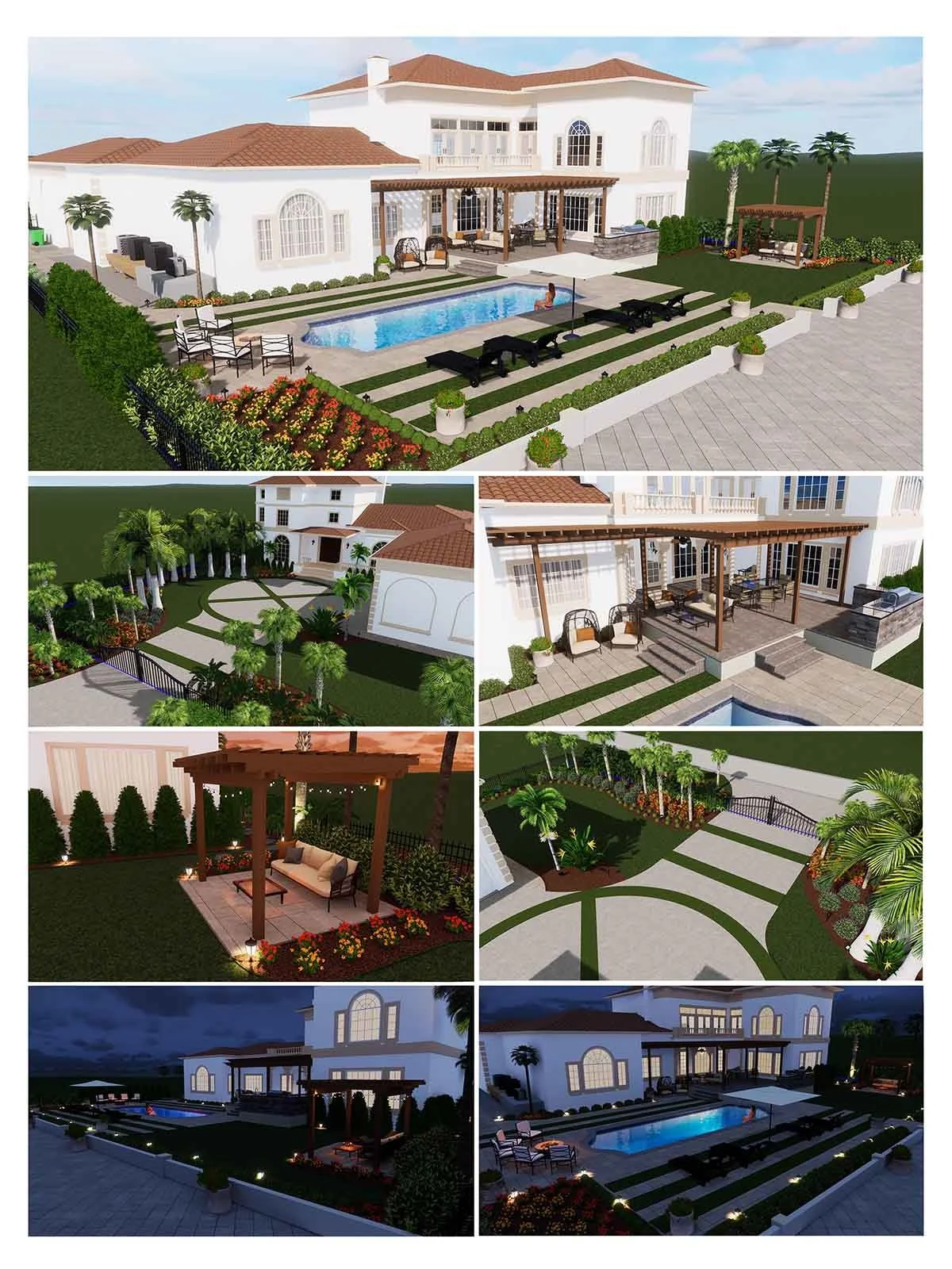 3D Exterior and Design Plan -daytime and  evening with lighting - by Randy lee