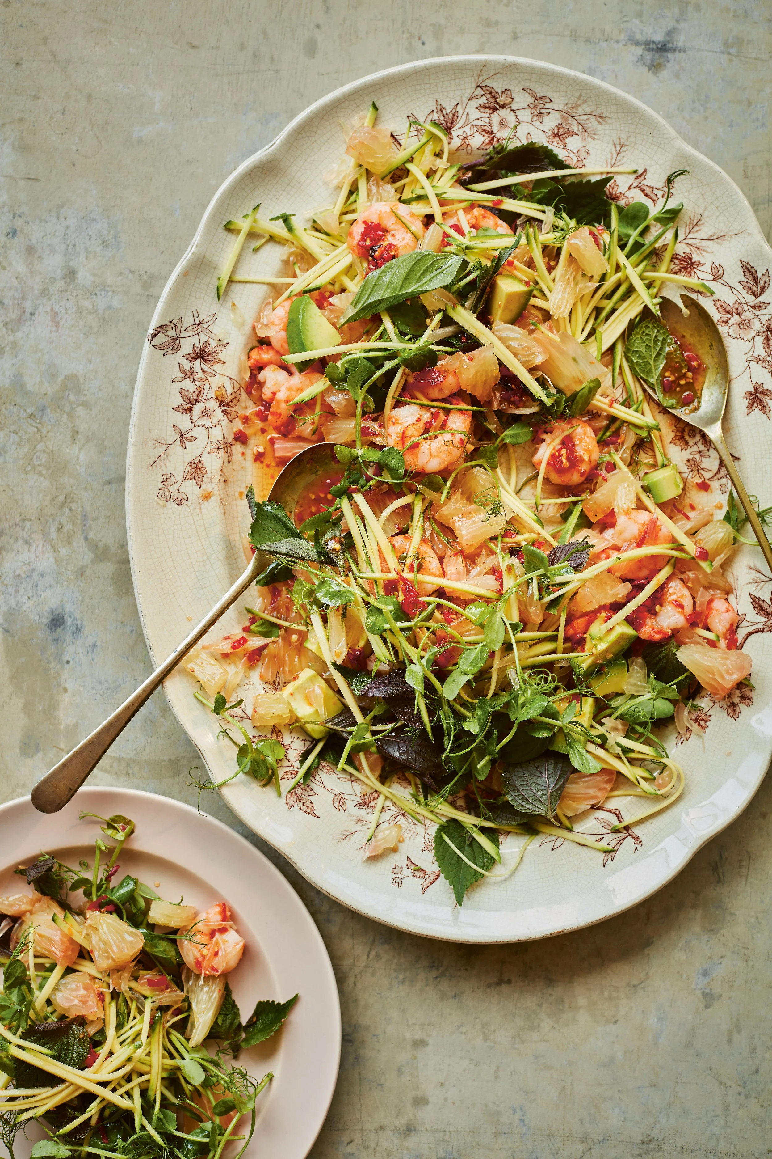 Pomelo and Prawn  Pea Shoot Salad