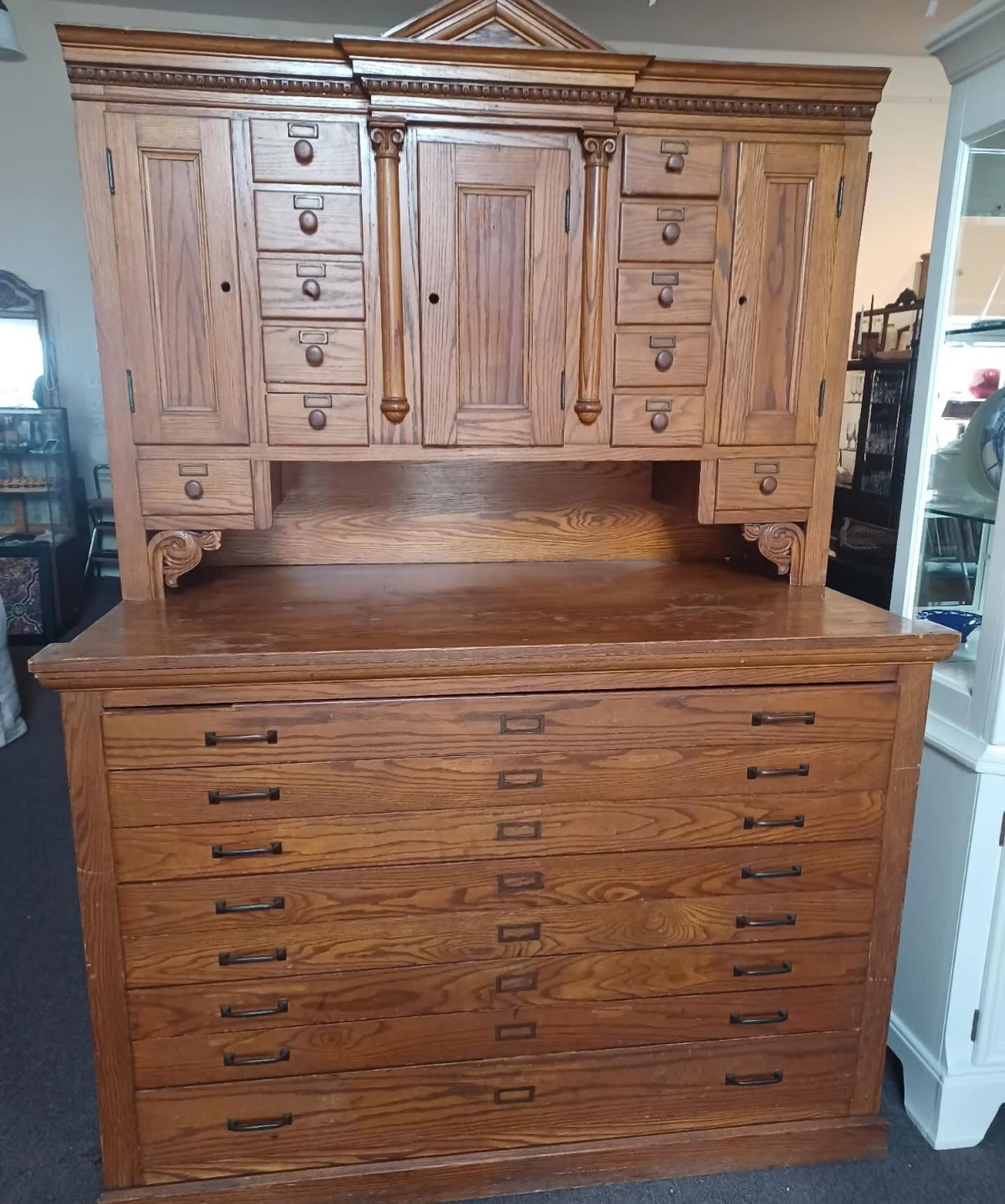 The latest addition to our floor - this stunning antique oak architect&rsquo;s blueprint or map cabinet $4500 obo