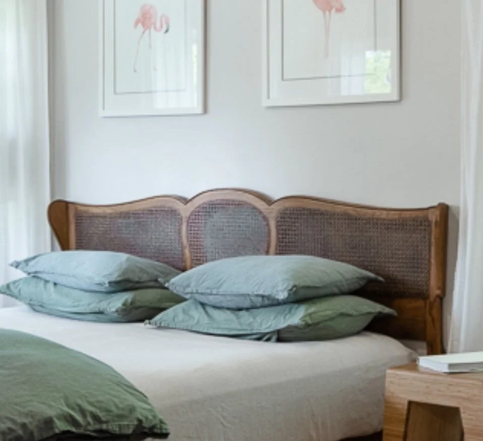 Vintage French Country Brown Cane King Headboard