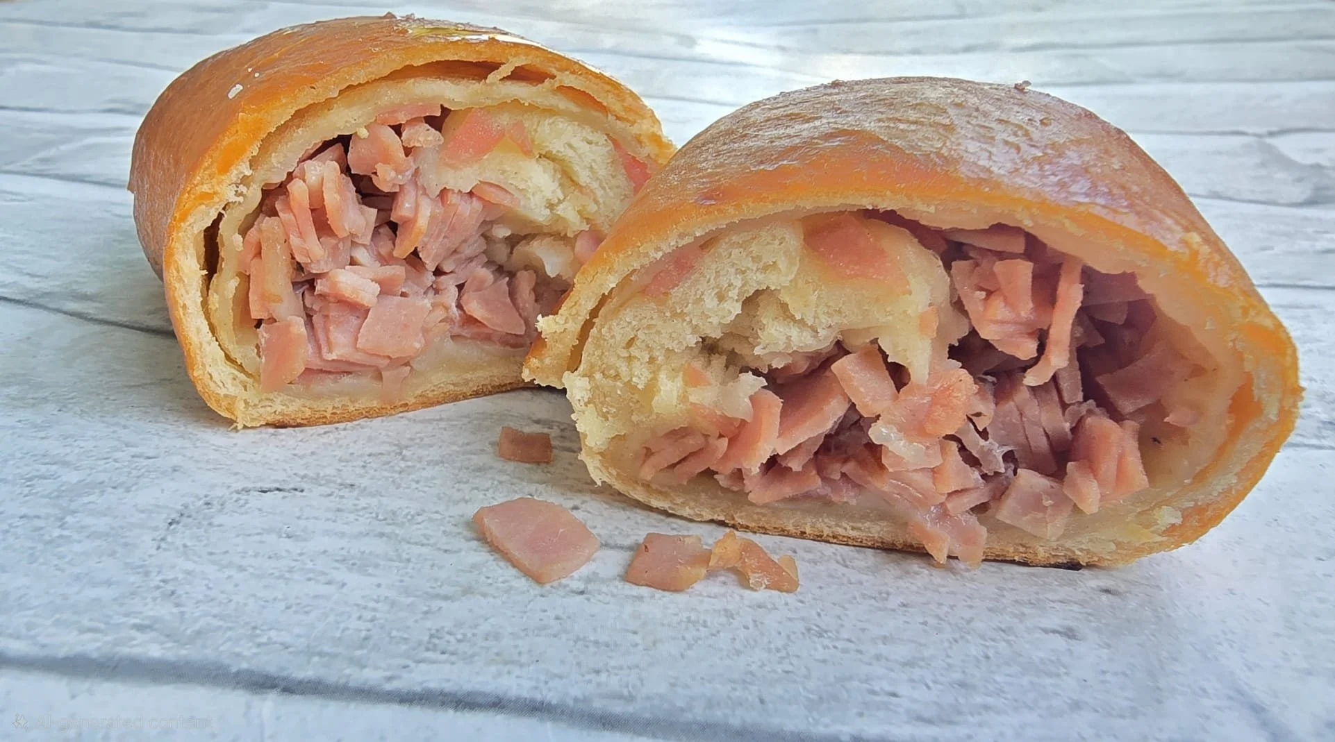Venezuelan Traditional Cachitos. Soft crescent shaped bread filled with Ham and Bacon.