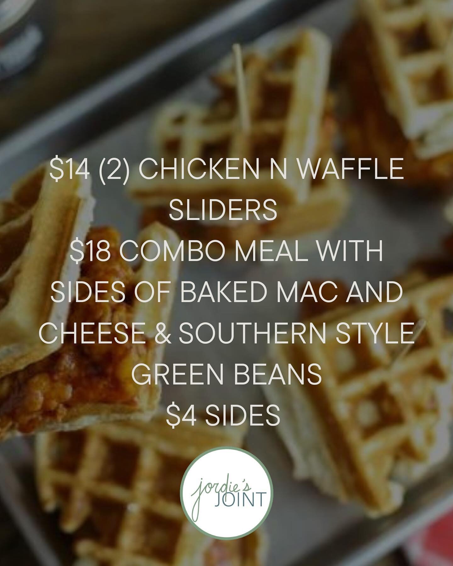 FINALS MEAL!! Want to get some Jordie&rsquo;s Joint before the school year ends? Order on our website now for pickup tomorrow evening! Available during Fryft Hours (5-7pm). Delicious Buttermilk Chicken and Waffle sliders brushed with a sweat heat syr