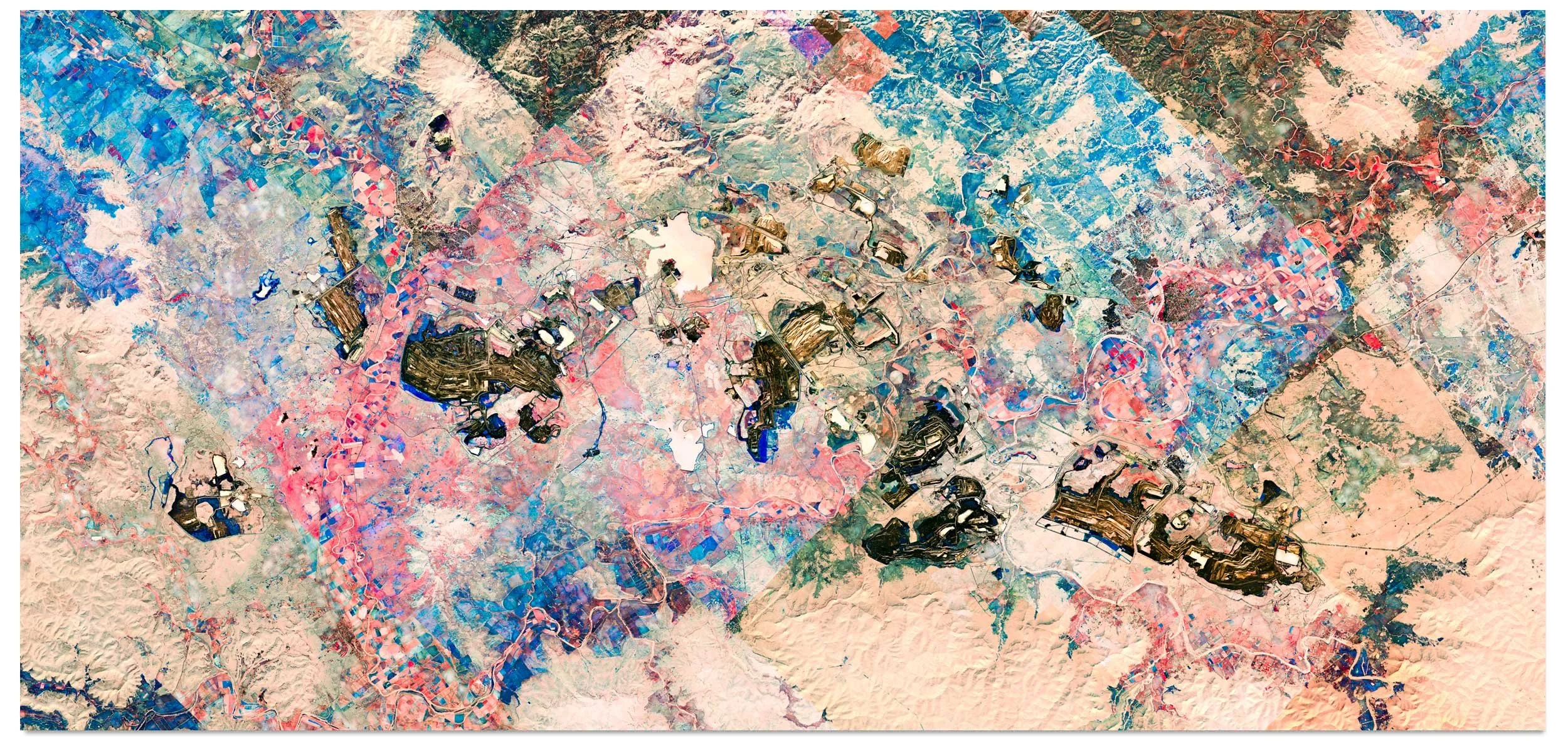 HUNTER VALLEY MINES
New South Wales, Australia
In the rolling hills of New South Wales, the Hunter Valley coal basin unfolds like a vast charcoal tapestry. This Ultradistancia Mines piece reveals the tension between pastoral serenity and industrial