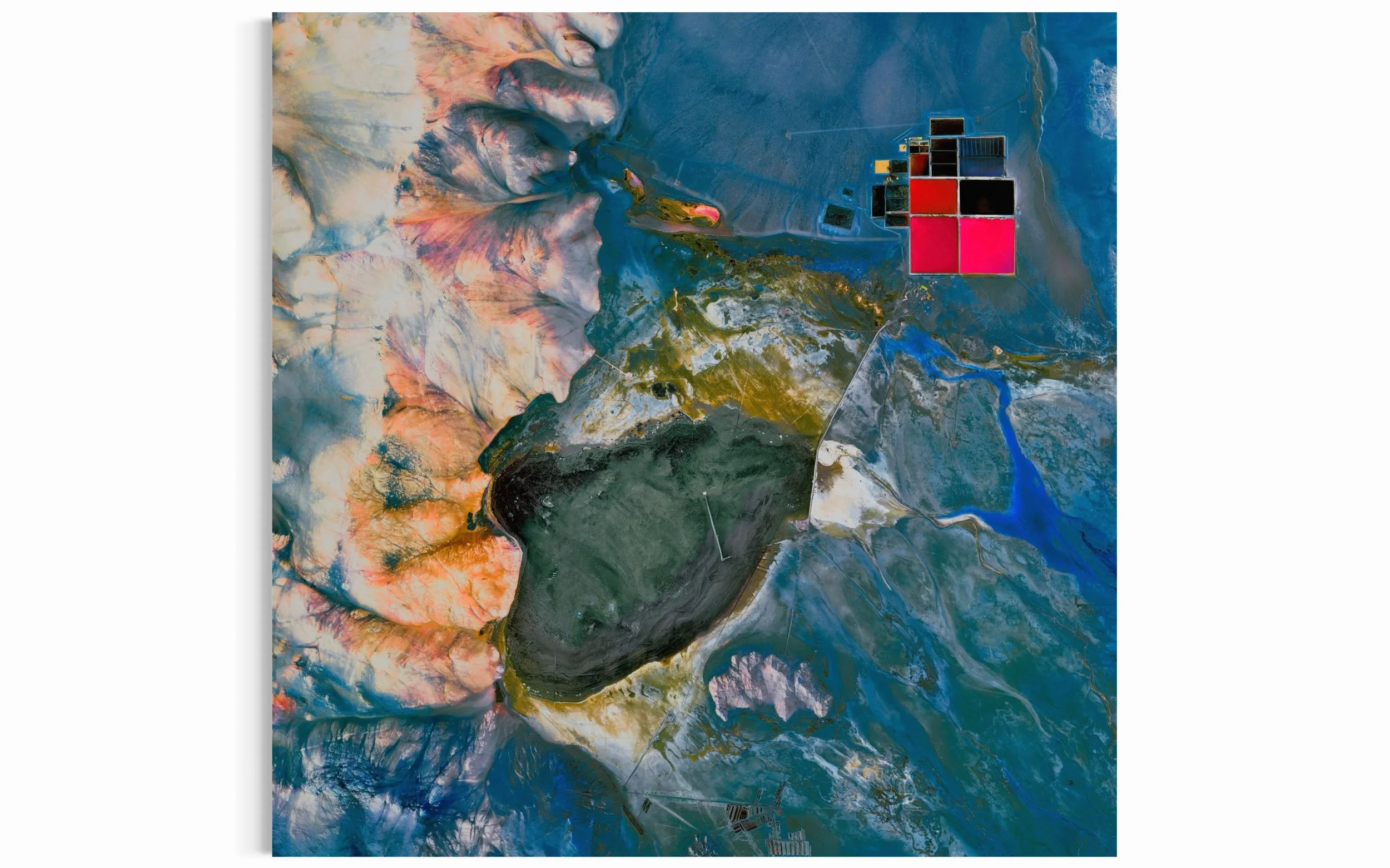 Salar Diablillos is a limited-edition satellite fine art artwork by Federico Winer, portraying a high-altitude salt flat mining landscape with evaporation ponds as an abstract, museum-quality composition.