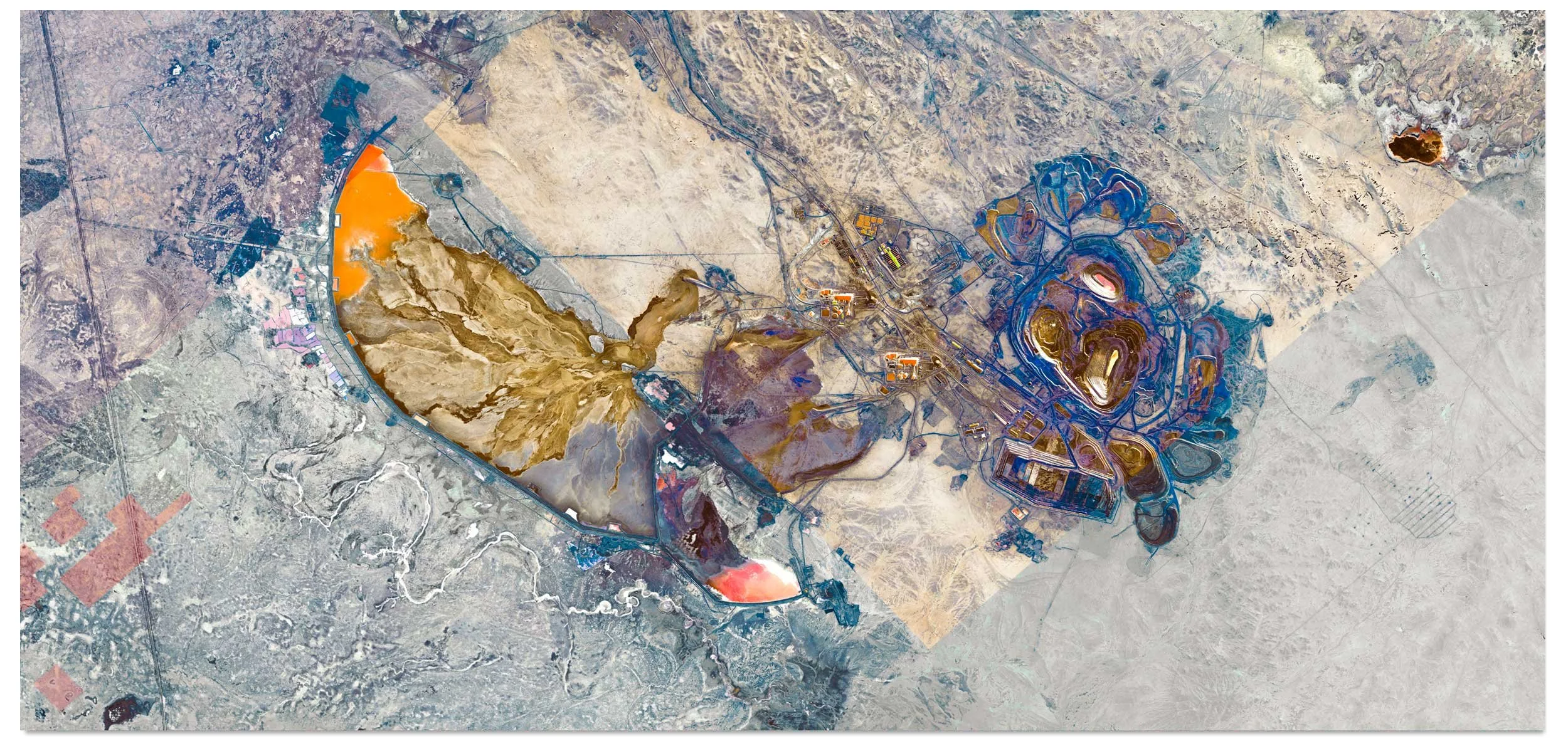 AKTOGAY MINE
Abai region, Kazakhstan
Carved into the vast steppe near the China border, Aktogay unfolds like a copper mandala etched in earth. This Ultradistancia Mines piece captures the silent grandeur of a terrain transformed—where geology meets