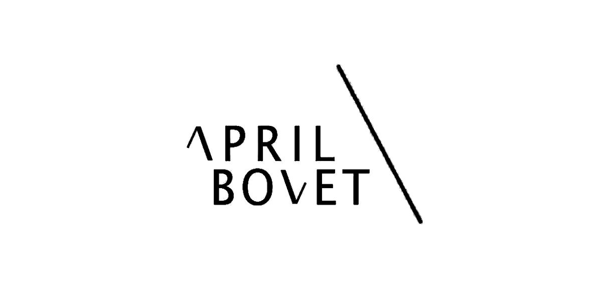 Stylized text reading 'April Bovet' with a diagonal line crossing from the top right to bottom left.