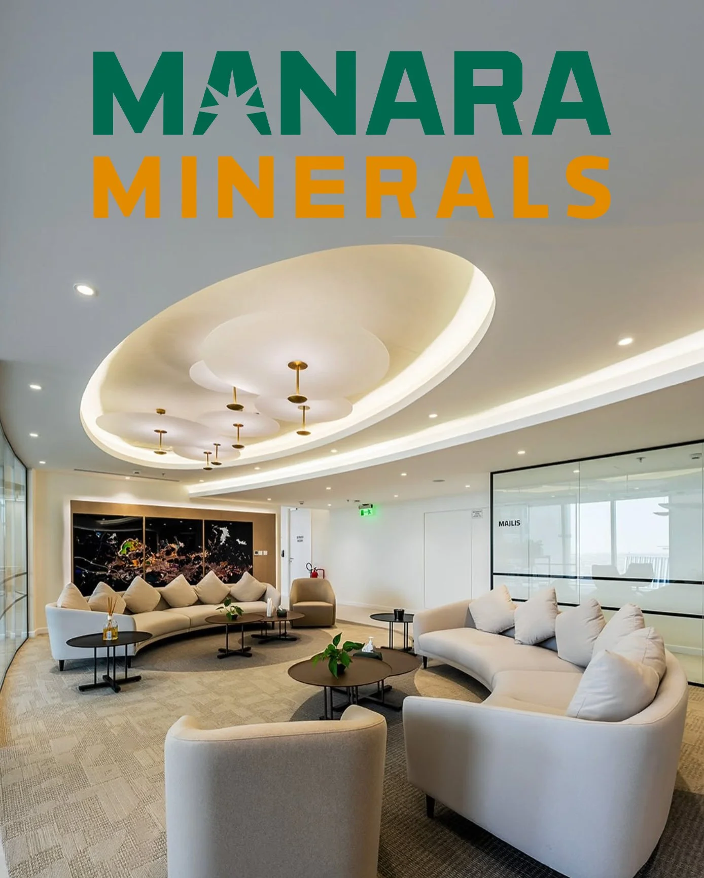 Manara Minerals Majlis with Ultradistancia artworks hanging in the wall