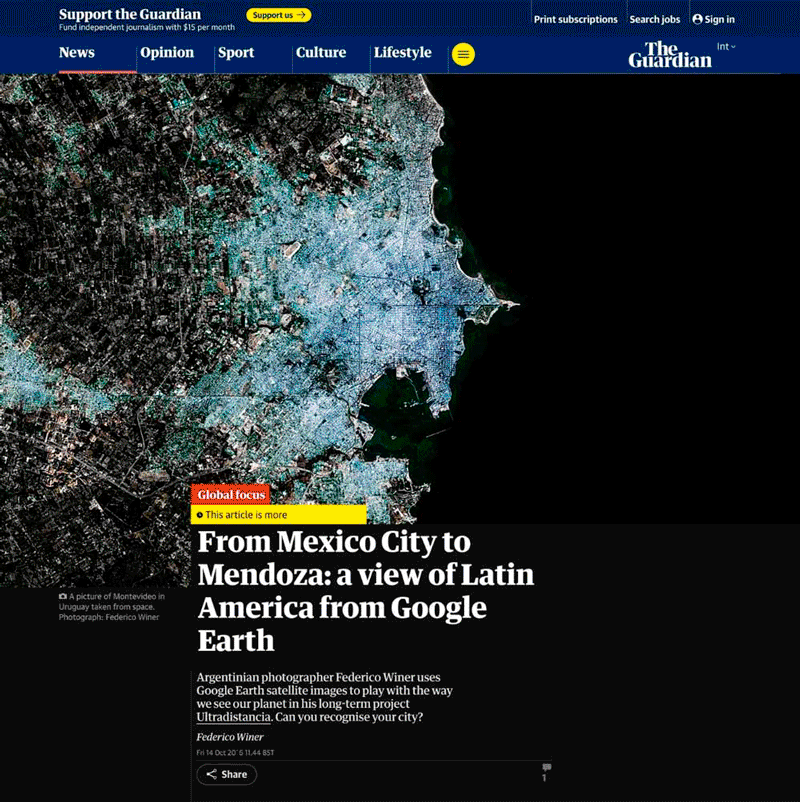 A satellite image of Montevideo, Uruguay, showing detailed city streets and waterfront along the coast.