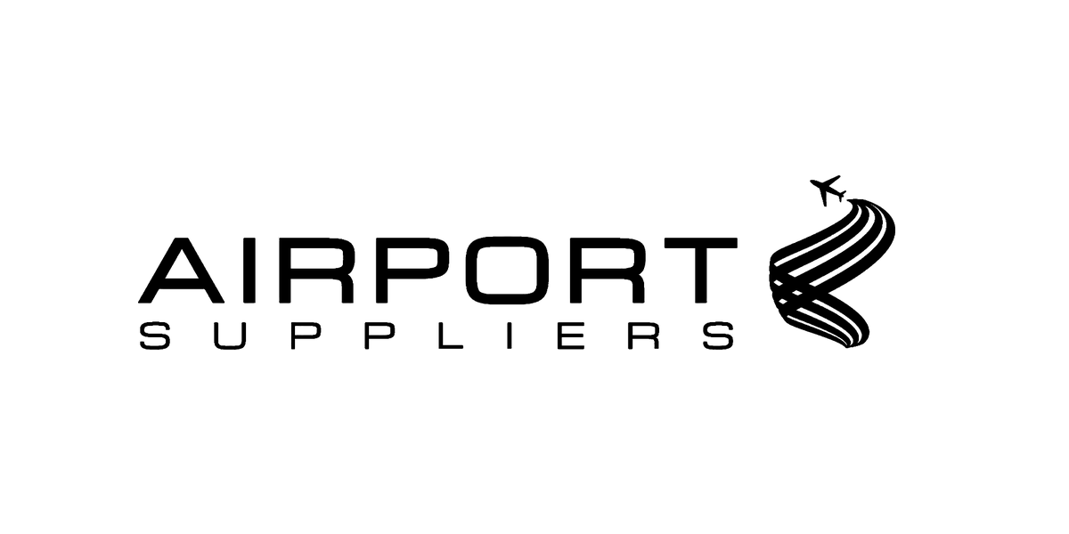Logo for Airport Suppliers with an airplane flying over a stylized winding road or runway.