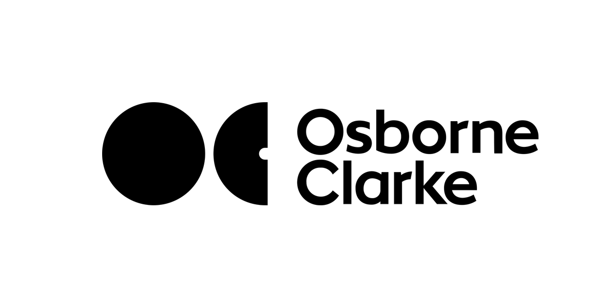 Black logo with two black circles and the words 'Osborne Clarke' beside them.