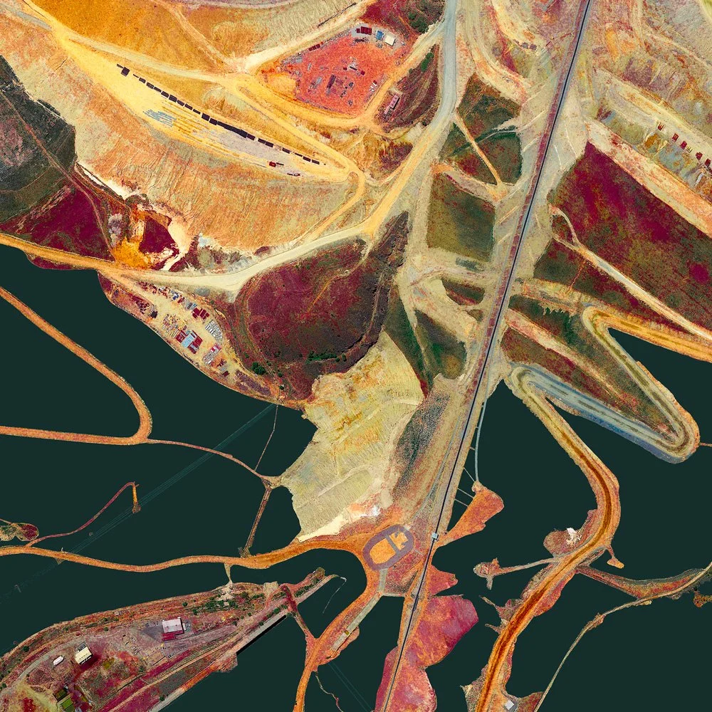 Detail of Bingham Canyon Mine as a limited-edition satellite fine art artwork by Federico Winer, transforming one of the world’s largest open-pit copper mines into an abstract, museum-quality composition.