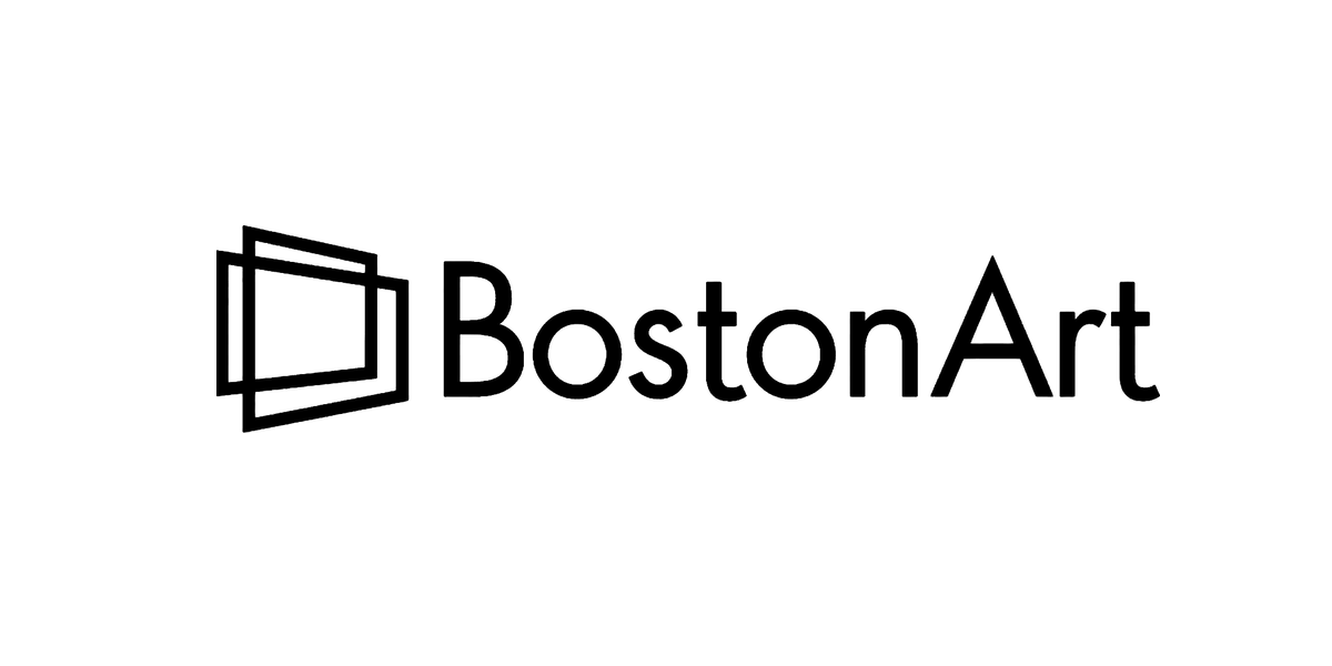 Logo for BostonArt featuring overlapping black squares and the text 'BostonArt' in black.