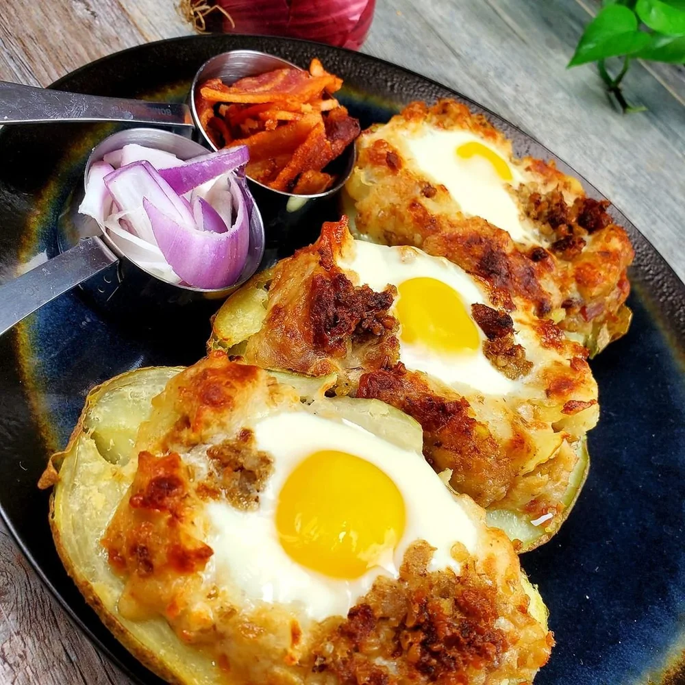 GOETTA BACON DOUBLE STUFFED BAKED POTATO — Queen City Sausage