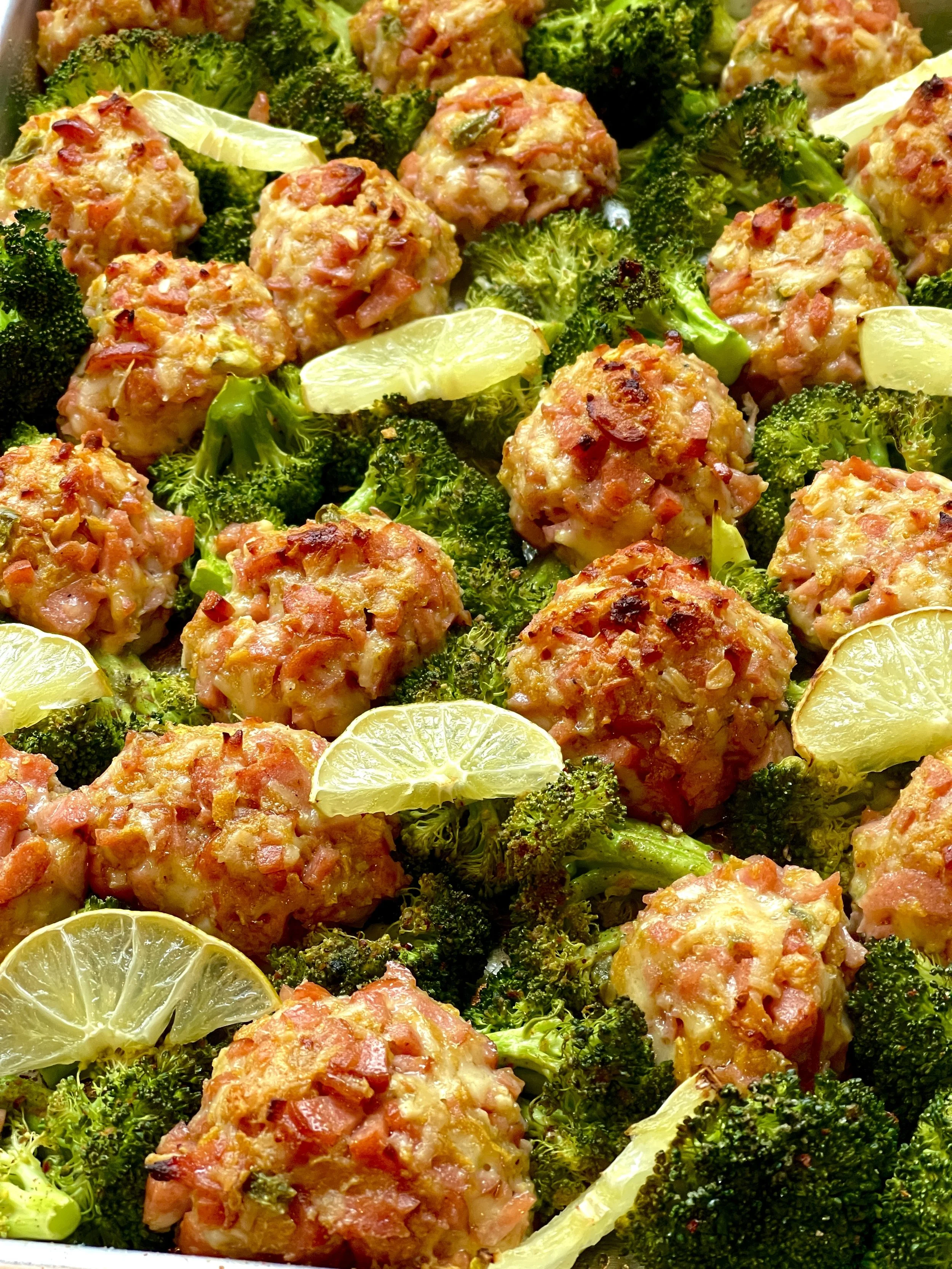 JALAPEÑO SAUSAGE MEATBALLS WITH SPICED BROCCOLI FLORETS