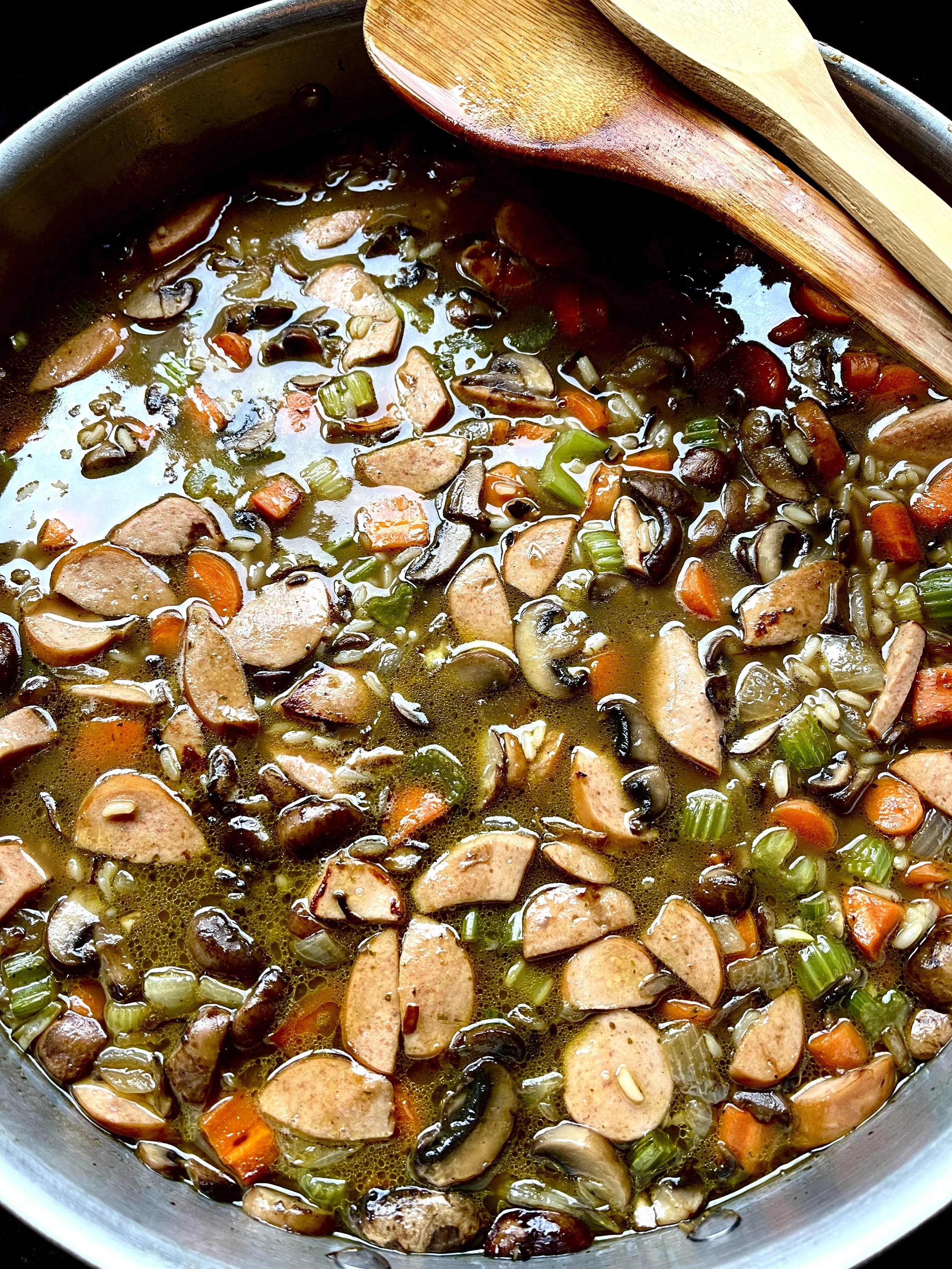 MUSHROOM WILD RICE AND SMOKED SAUSAGE SOUP