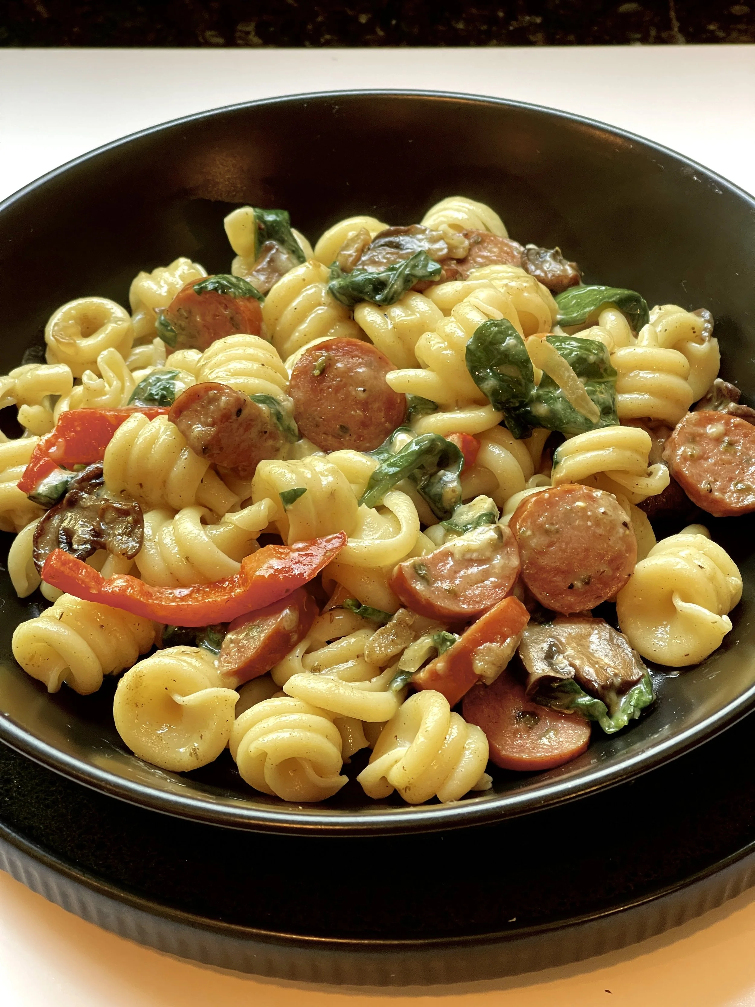 GRUYÈRE SMOKED SAUSAGE PASTA TOSS