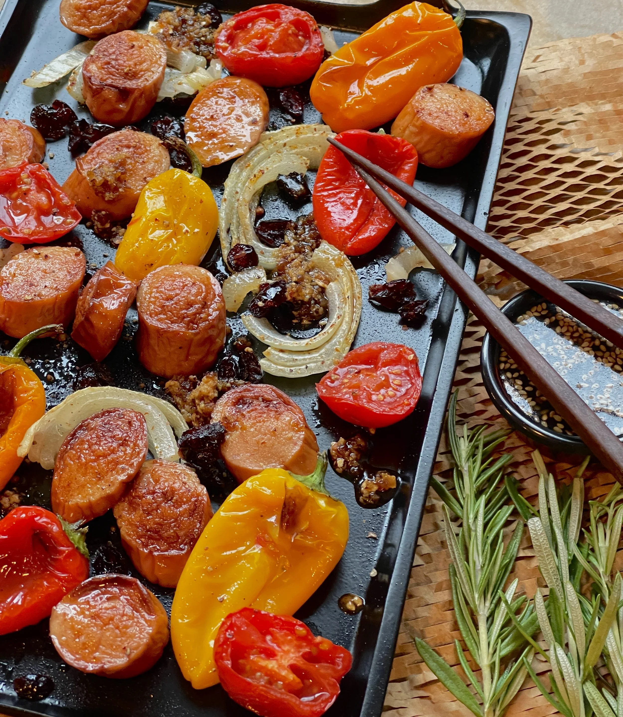 BAKED PEPPERS WITH SMOKED SAUSAGE GINGER SAUCE