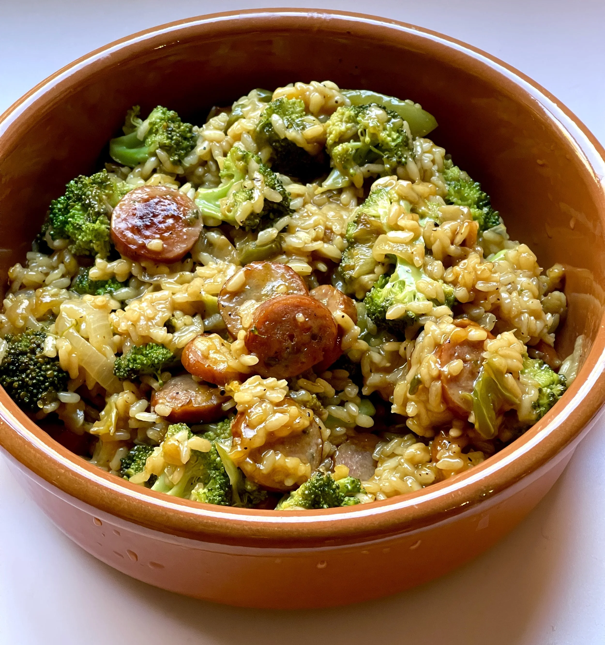 SMOKED SAUSAGE CHEESY BROCCOLI SKILLET CASSEROLE