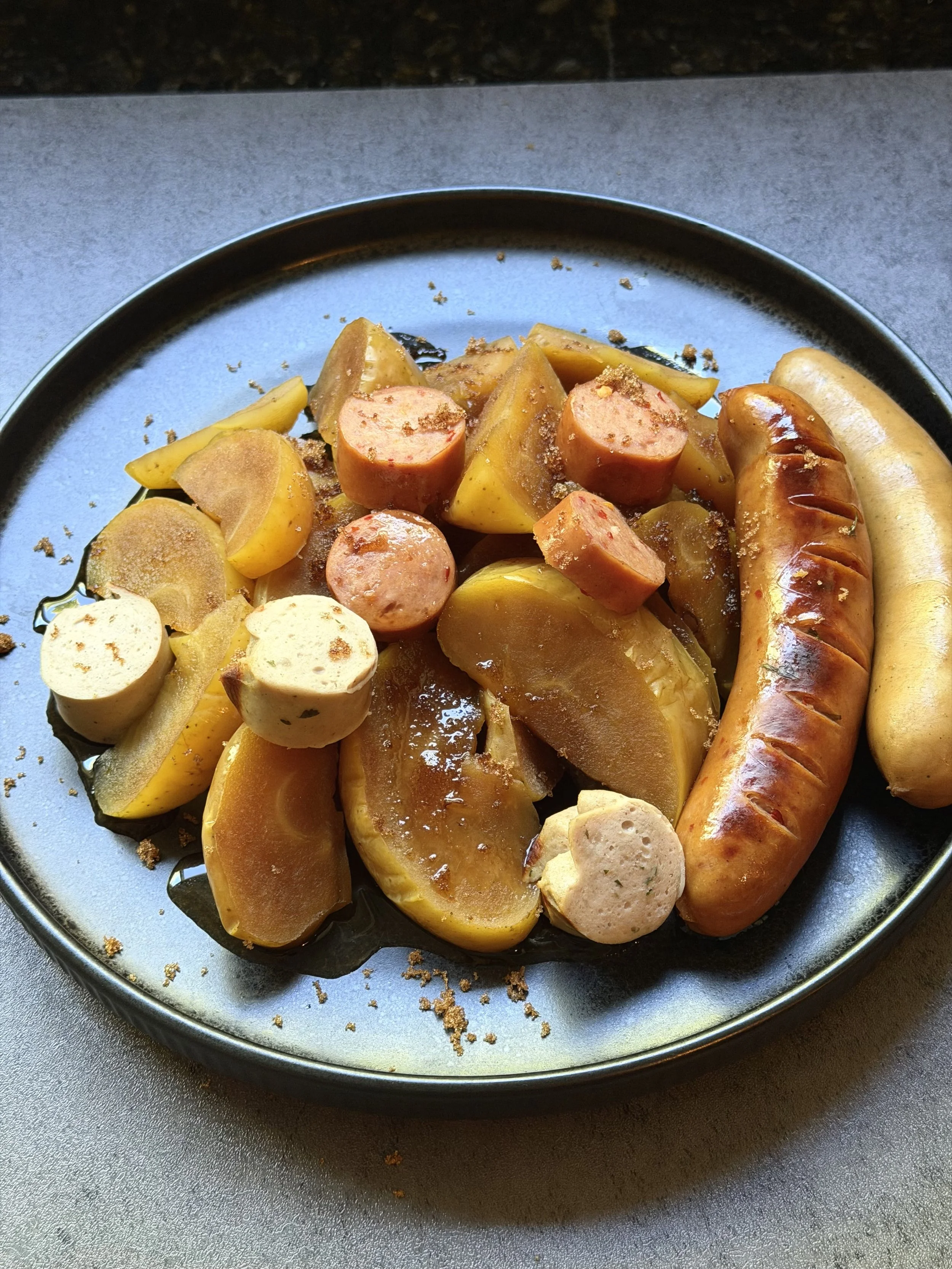 SMOKY SAUSAGE WITH BROWN SUGAR APPLES