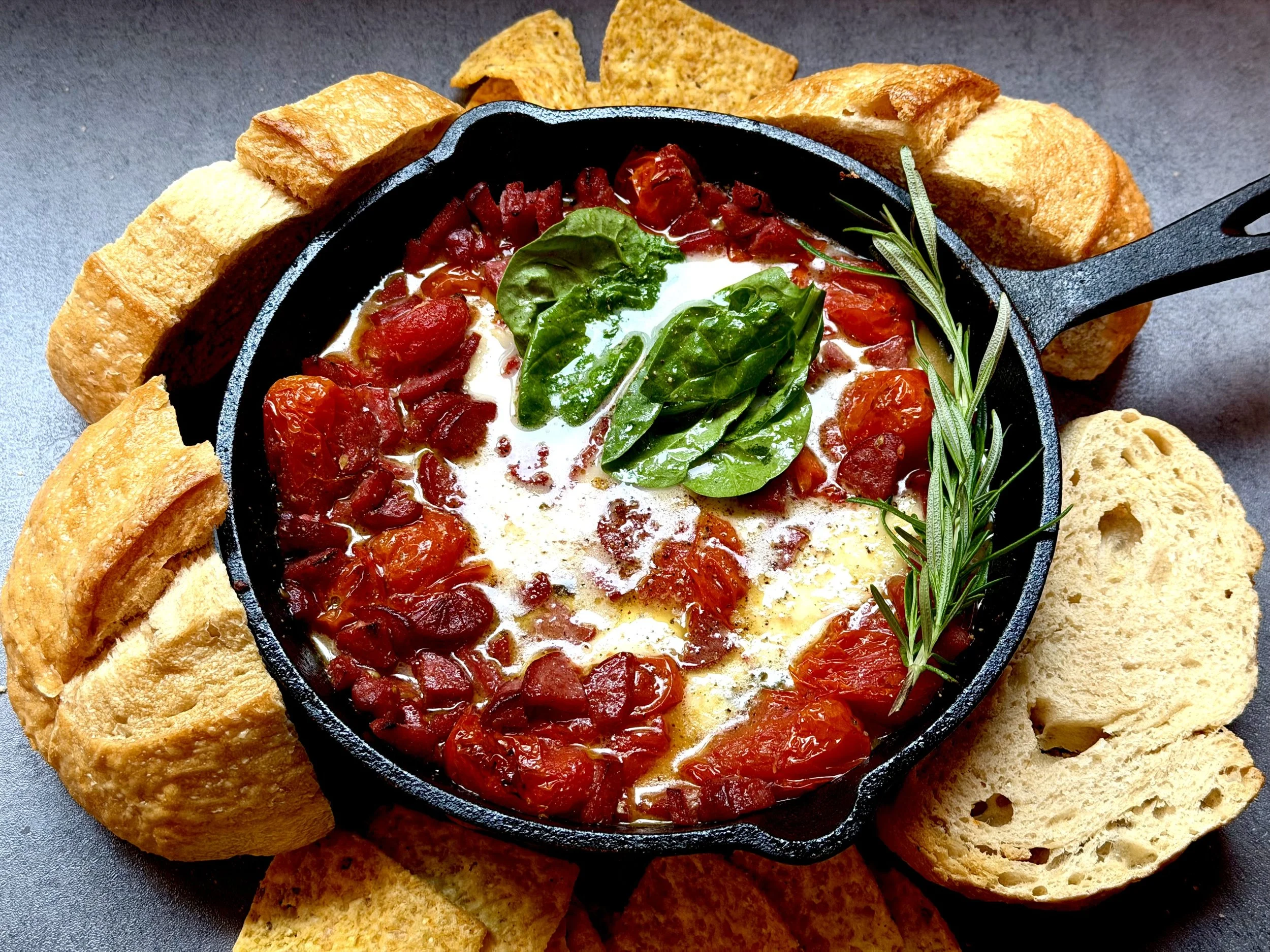 SMOKED SAUSAGE ROASTED TOMATO BURRATA DIP