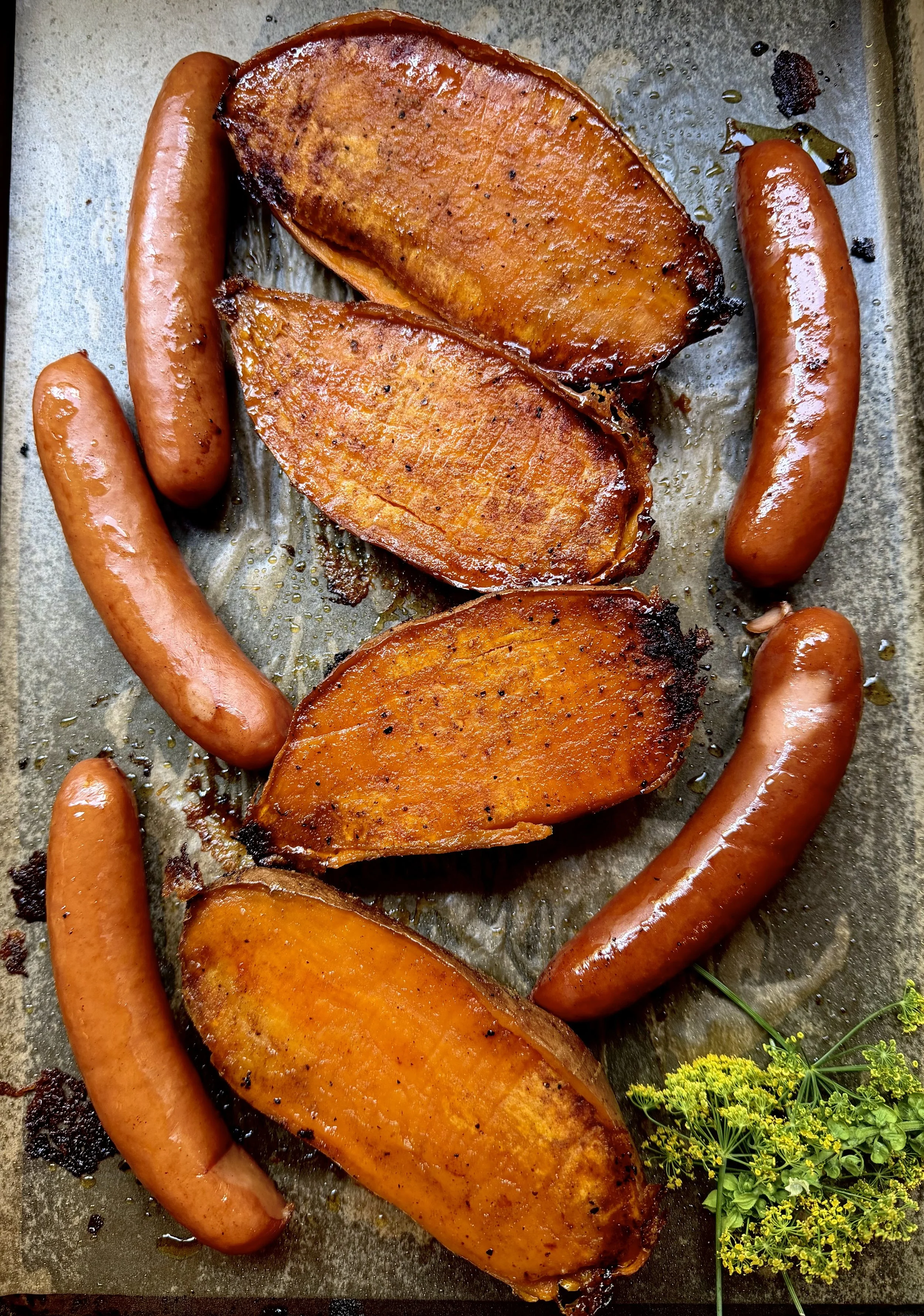 CARAMELIZED SWEET POTATOES WITH SMOKED SAUSAGE