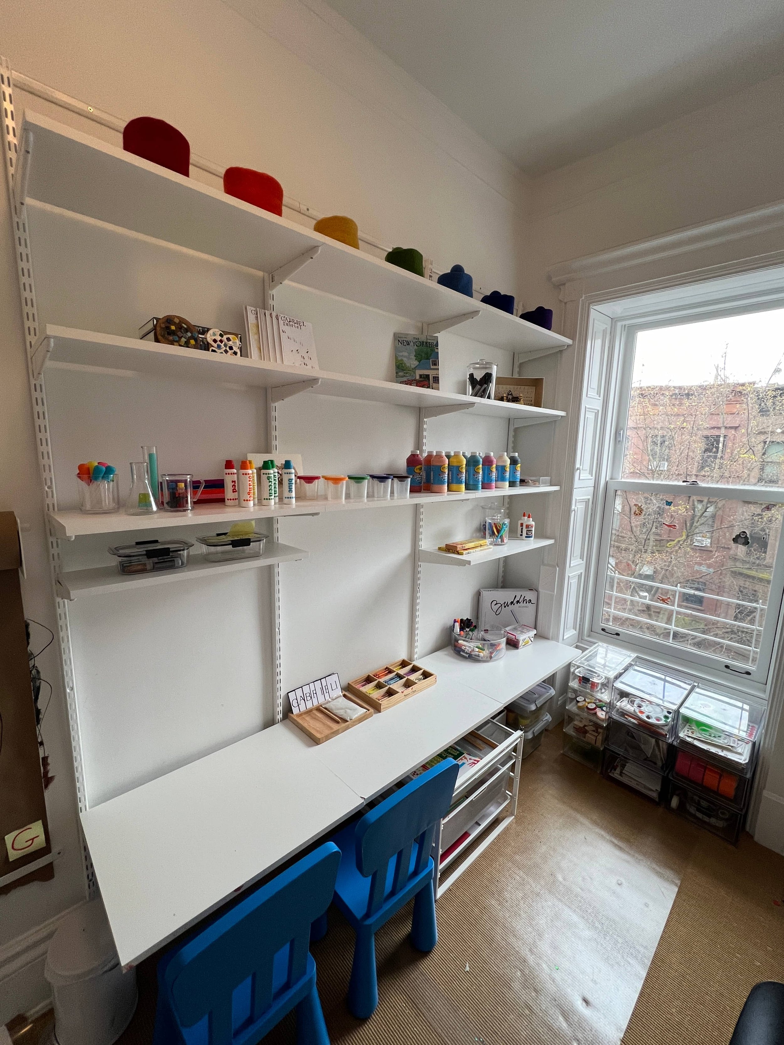 Kids bedroom desk space with colorful activities.