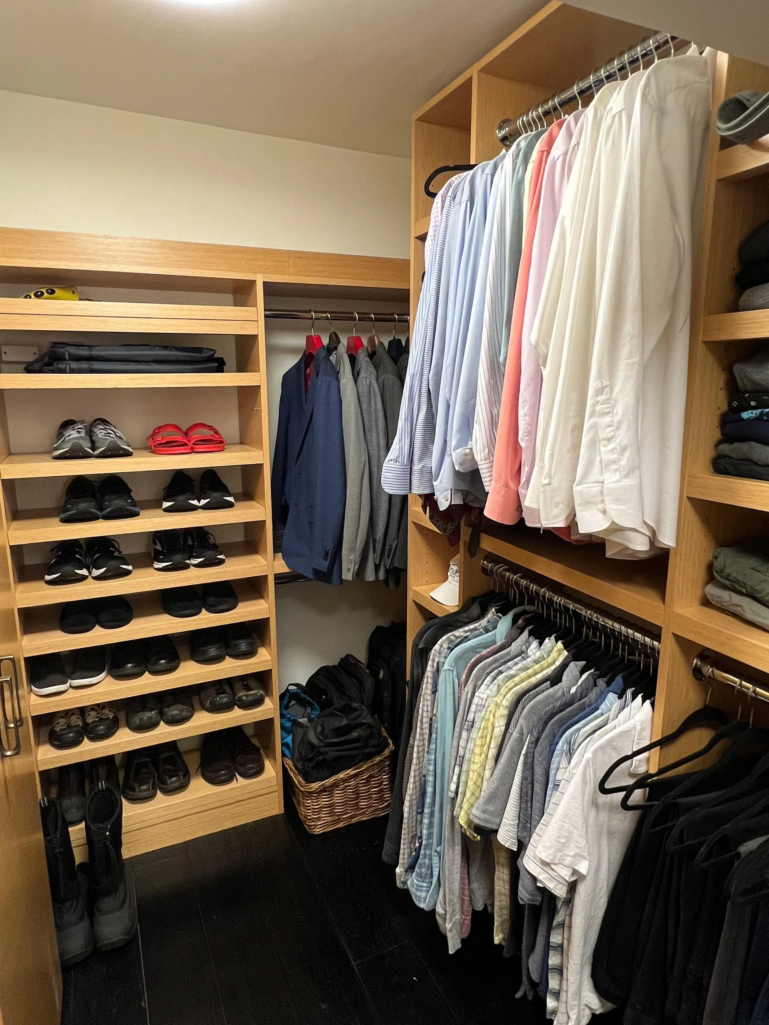Men's closet with dress shirts
