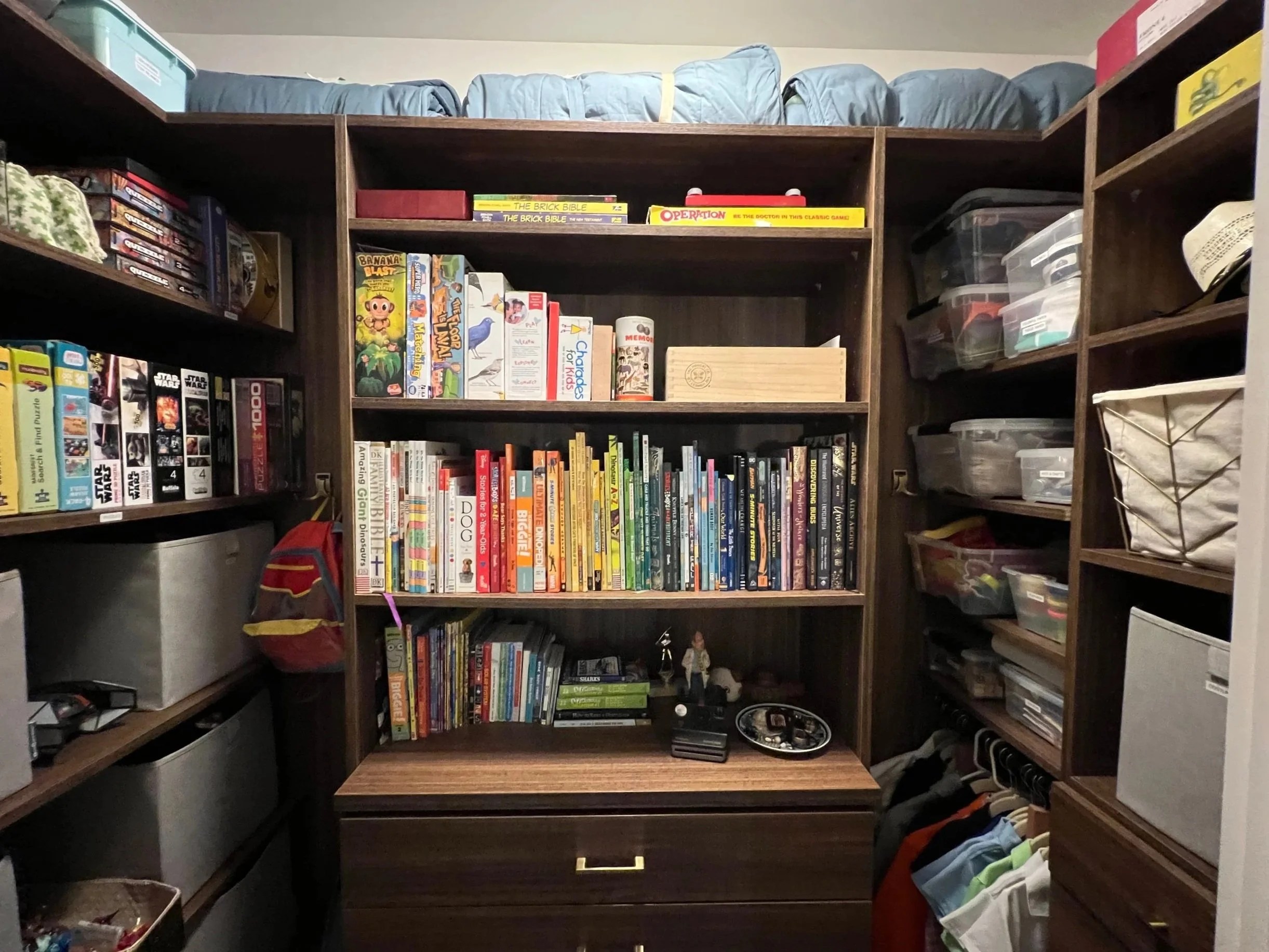 Decluttered games and books bookshelf