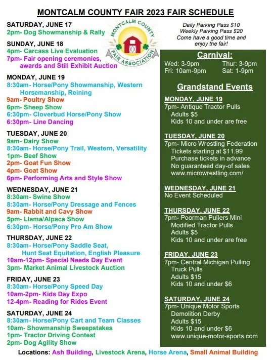 Event Schedule Montcalm County Fairgrounds