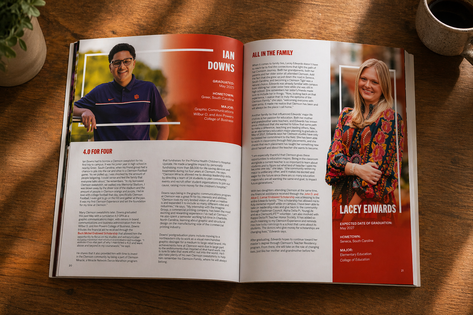 Student profiles from the 2025 Endowment Report featuring a male Graphic Communications student and a female Elementary Education Student