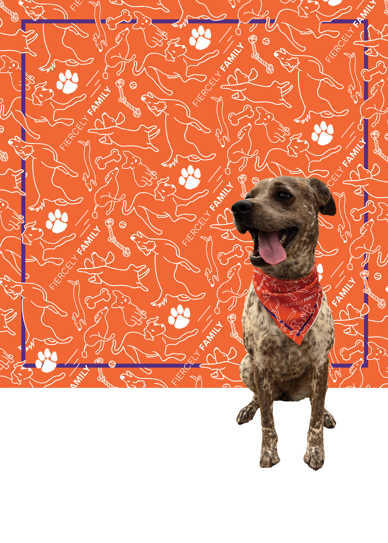 Bandana pattern design with dog modeling the bandana layered in front