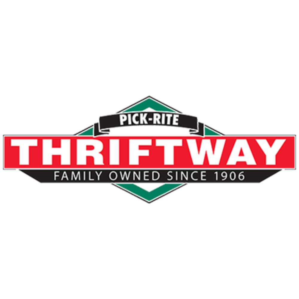 Thriftway logo with text 'Pick-Rite Thriftway, Family Owned Since 1906' in red, black, and green colors.