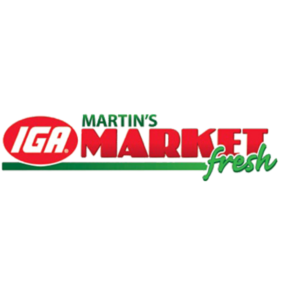 Logo of Martin's IGA Market, with red, green, and white colors and the words "fresh" in green script.