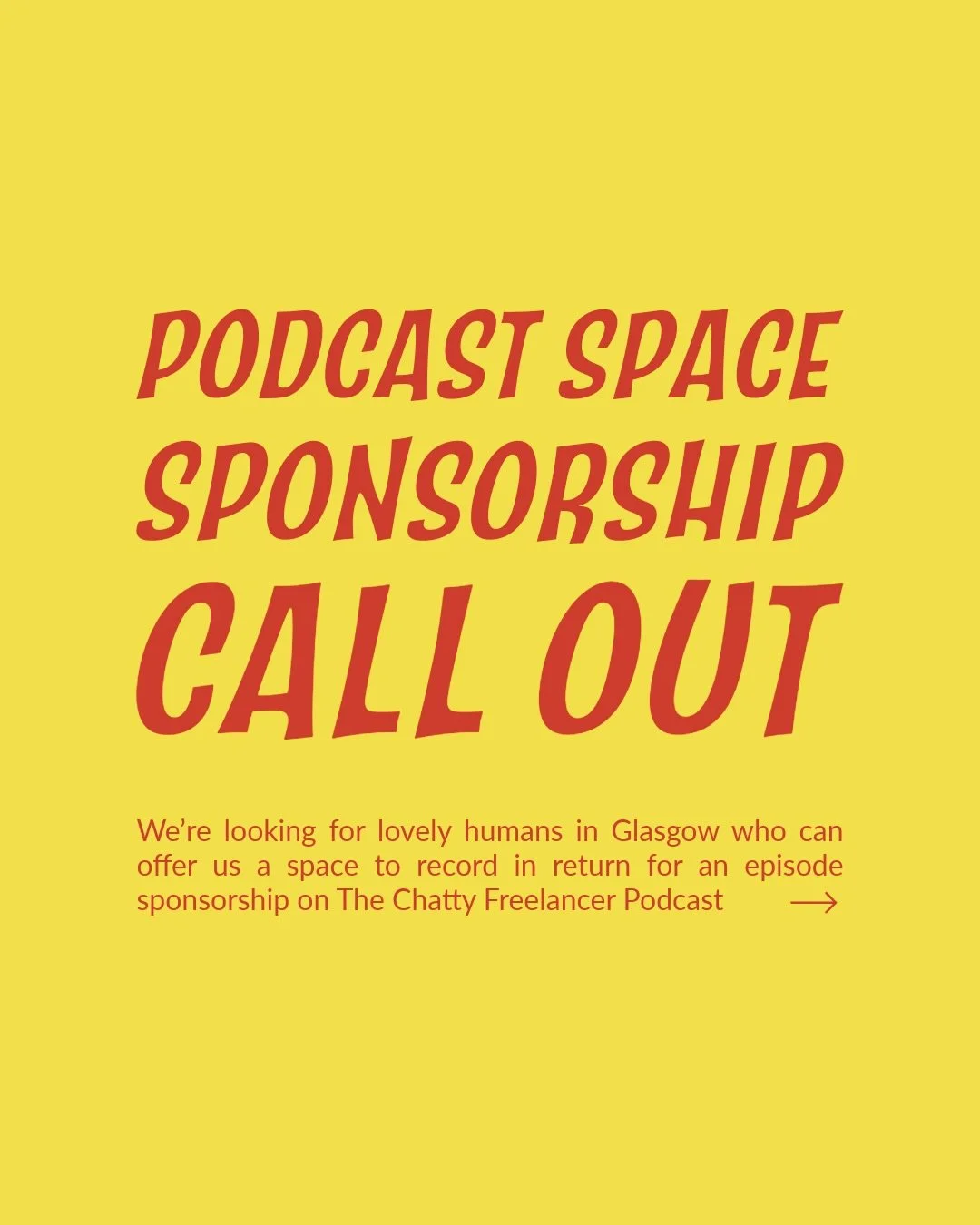 We&rsquo;re looking for beautiful, bright spaces in Glasgow where we can set up and record episodes of The Chatty Freelancer Podcast! In return for an episode Sponsorship 🫶Let us record an episode in your space and we&rsquo;ll:&bull; Shout you ou