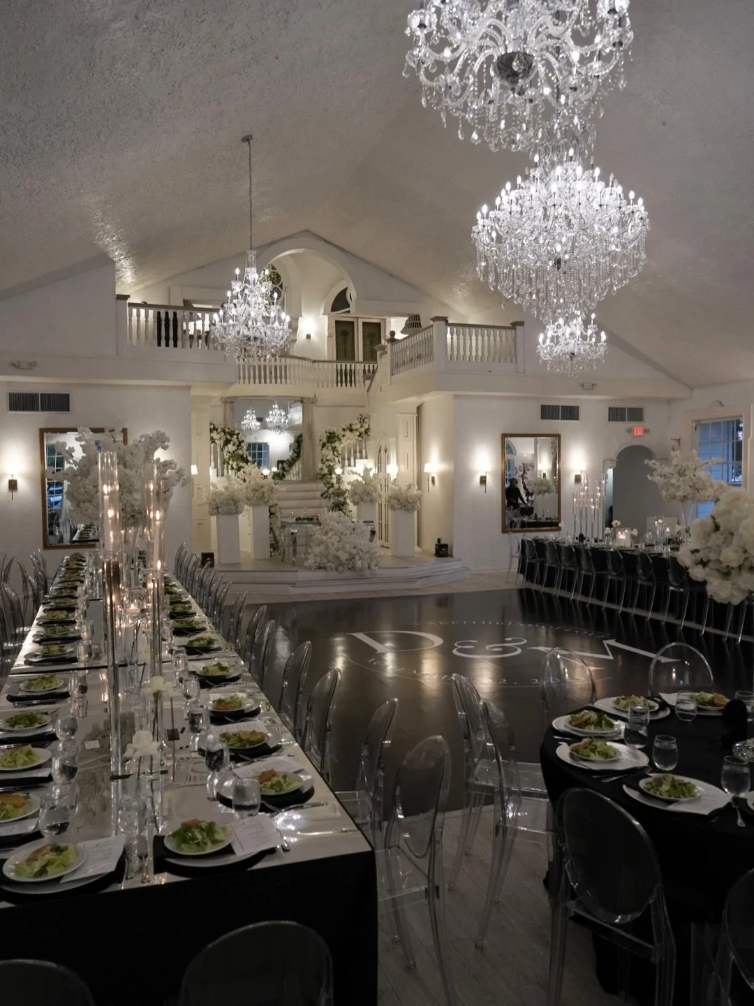 A beautiful wedding brought to life with custom furniture, a stunning giant gallery photo display, and a fully transformed ballroom. From elegant tablescapes to lush florals and soft candlelight, every detail created a magical celebration at our venu