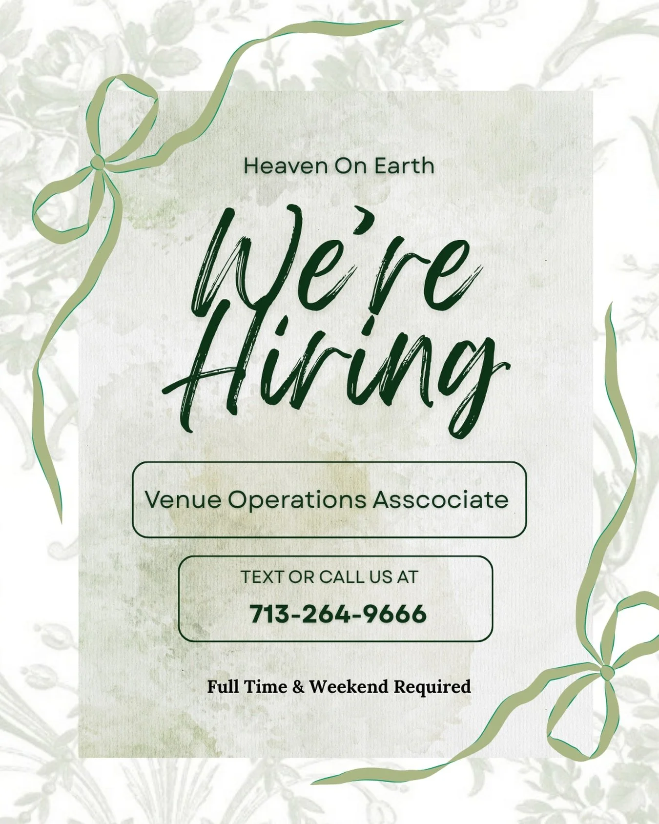Heaven On Earth is looking for a FULL TIME dedicated, hardworking, and detail-oriented Venue Operations Associate to join our team! This hands-on role is perfect for someone who takes pride in maintaining beautiful spaces and ensuring every wedding i