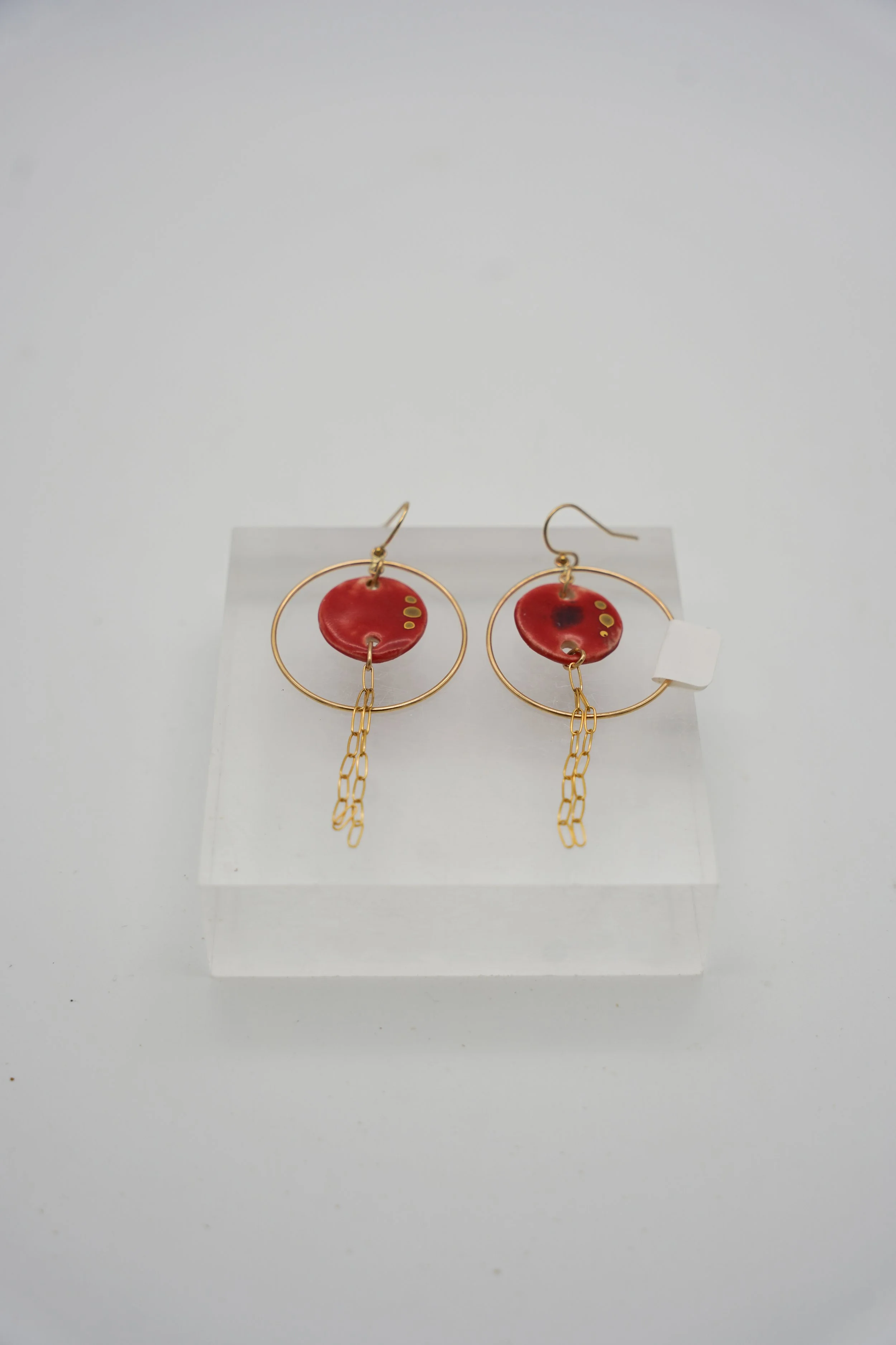 Circle on Gold Filled Looped Small Paper Clip Chain in Red