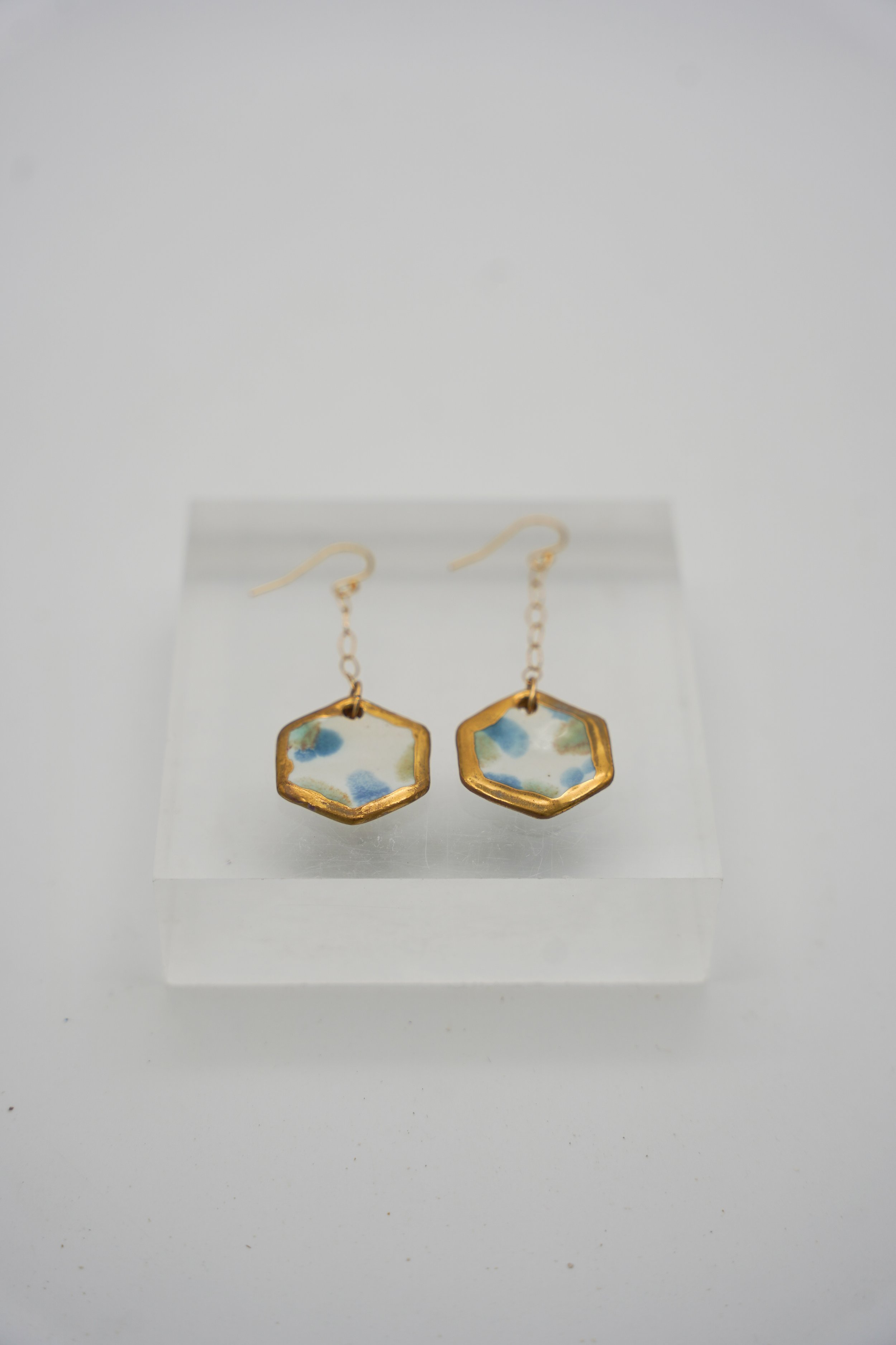 Hexagon on Gold Filled Simple Chain in Green Petal